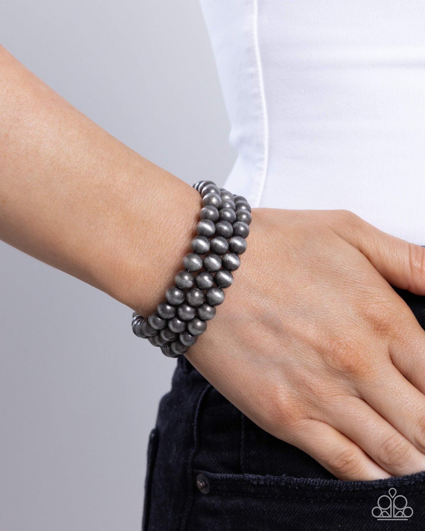 Coiled Catwalk - Silver Navajo Pearl Coil Bracelet - Paparazzi Accessories