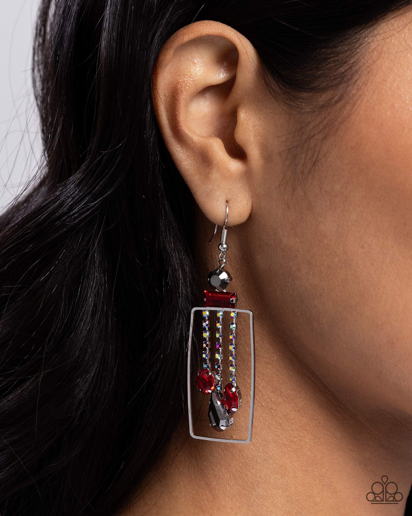 Framed Feature - Red Gem Silver Fishhook Earrings - Paparazzi Accessories