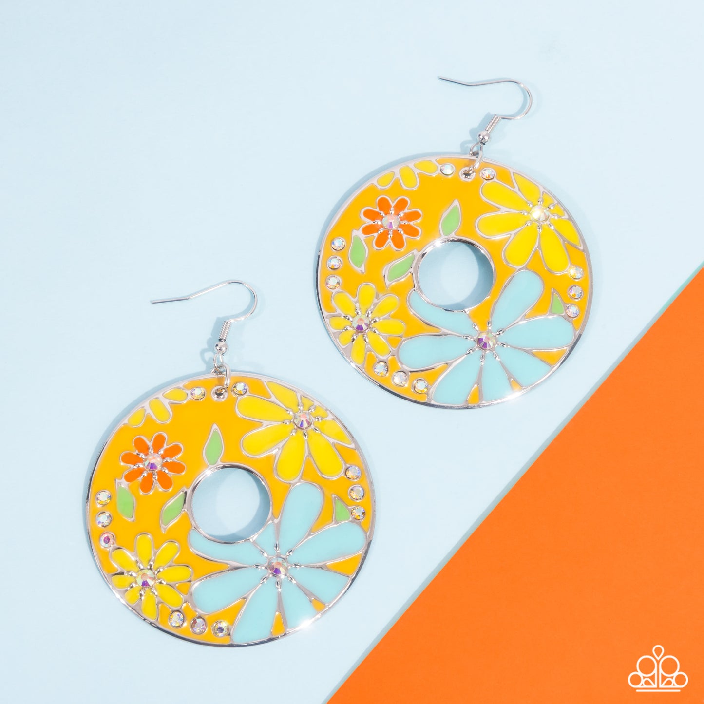 Embroidered Elegance - Yellow Enamel Flower Silver Fishhook Earrings - Paparazzi Accessories