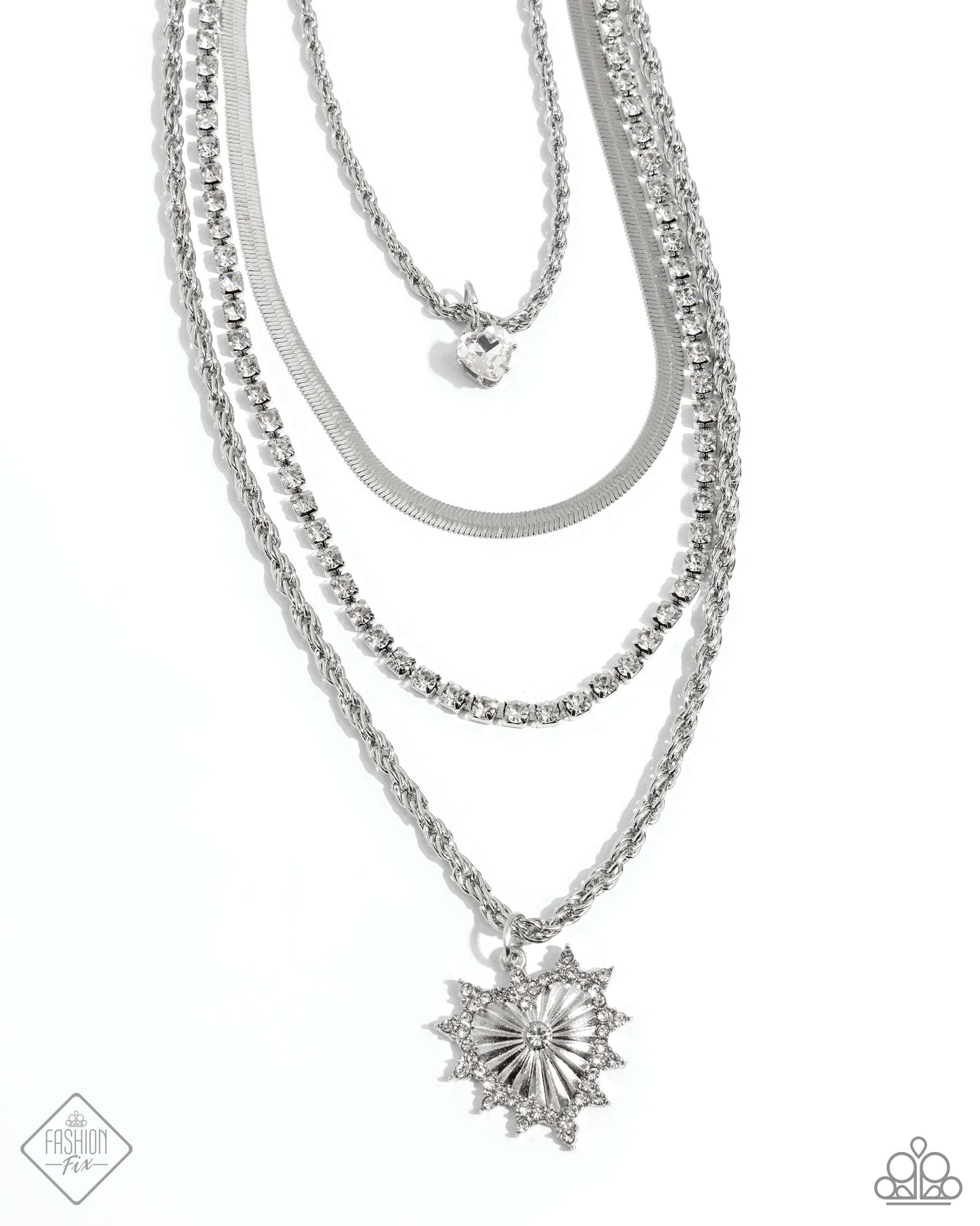 Excessive Embellishment - White Rhinestone Heart Layered Necklace - Paparazzi Accessories