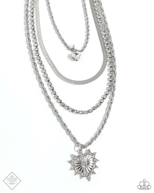 Excessive Embellishment - White Rhinestone Heart Layered Necklace - Paparazzi Accessories