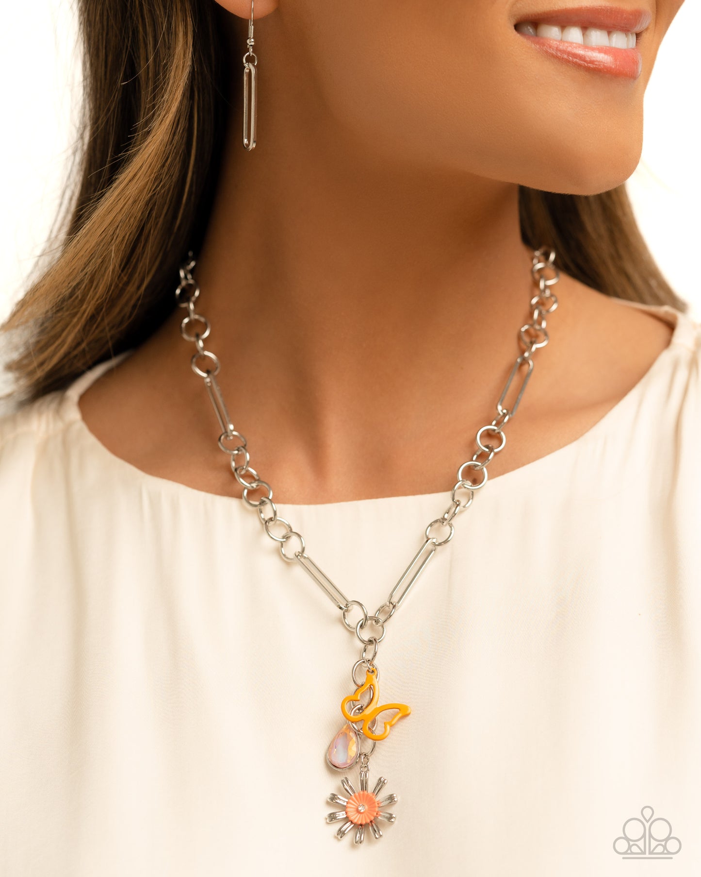 Aerial Adventure - Orange Butterfly Charm Necklace - Paparazzi Accessories