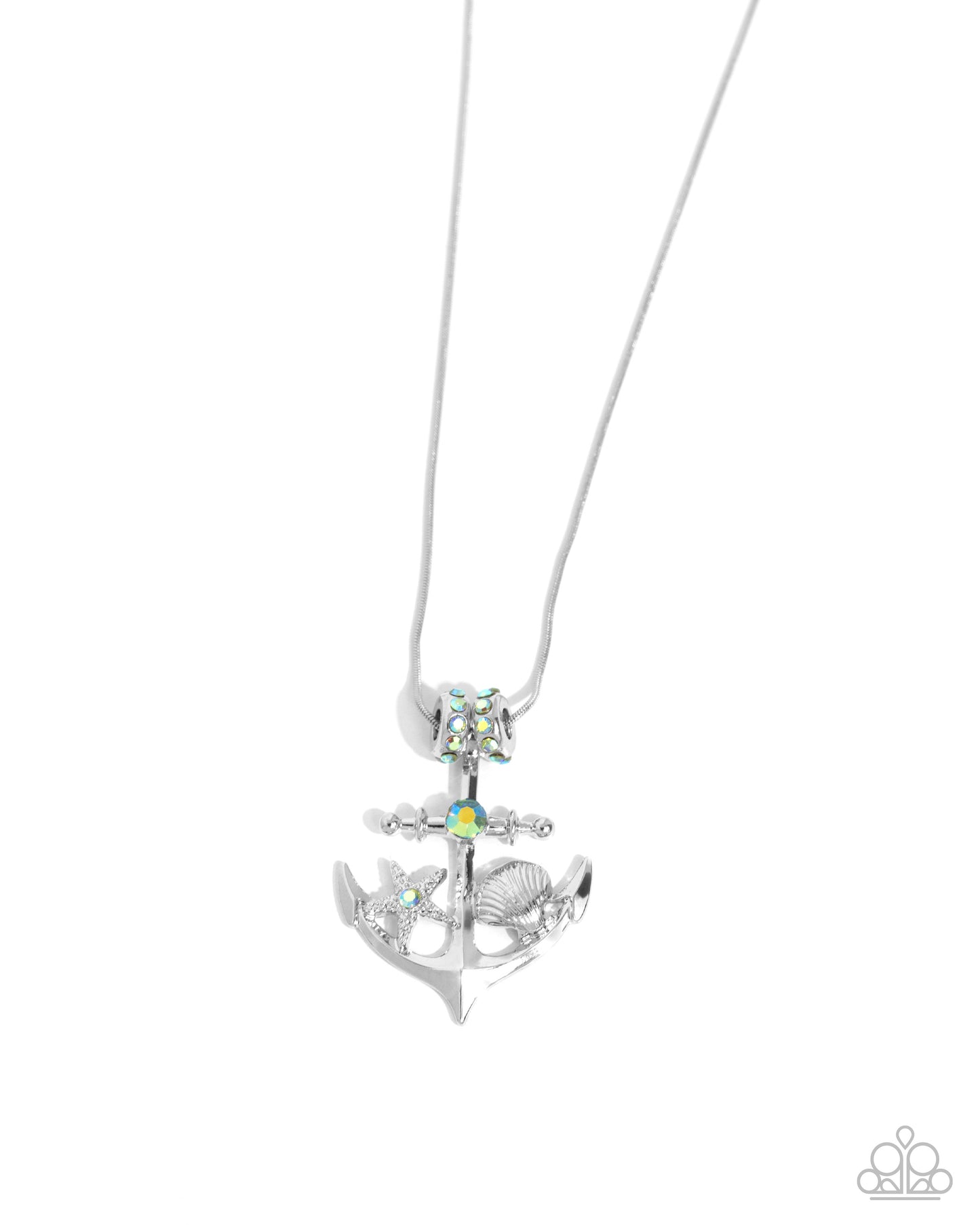 Anchored Accent - Green Iridescent Gem Silver Pendant Necklace - Paparazzi Accessories