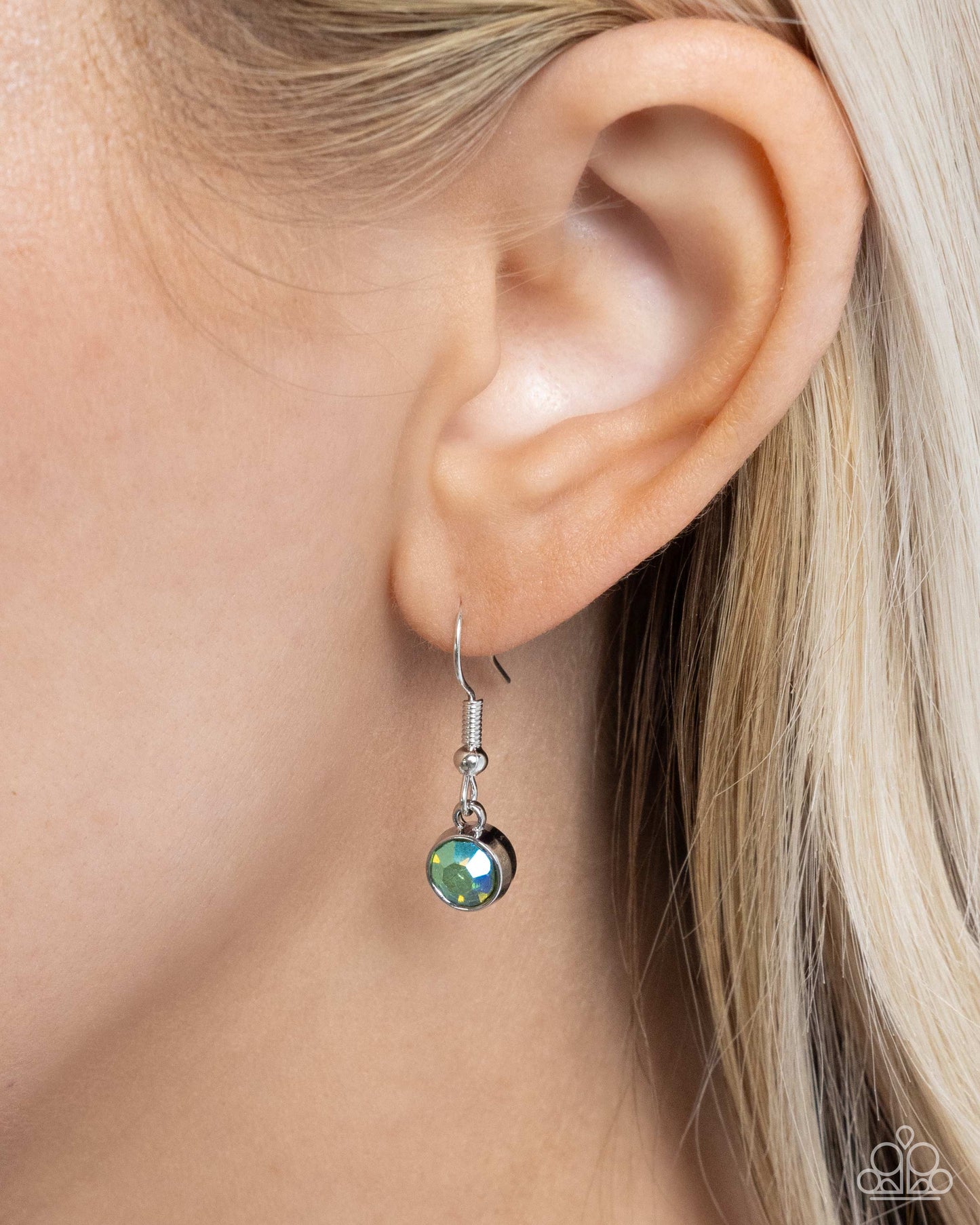 Anchored Accent - Green Iridescent Gem Silver Pendant Necklace - Paparazzi Accessories