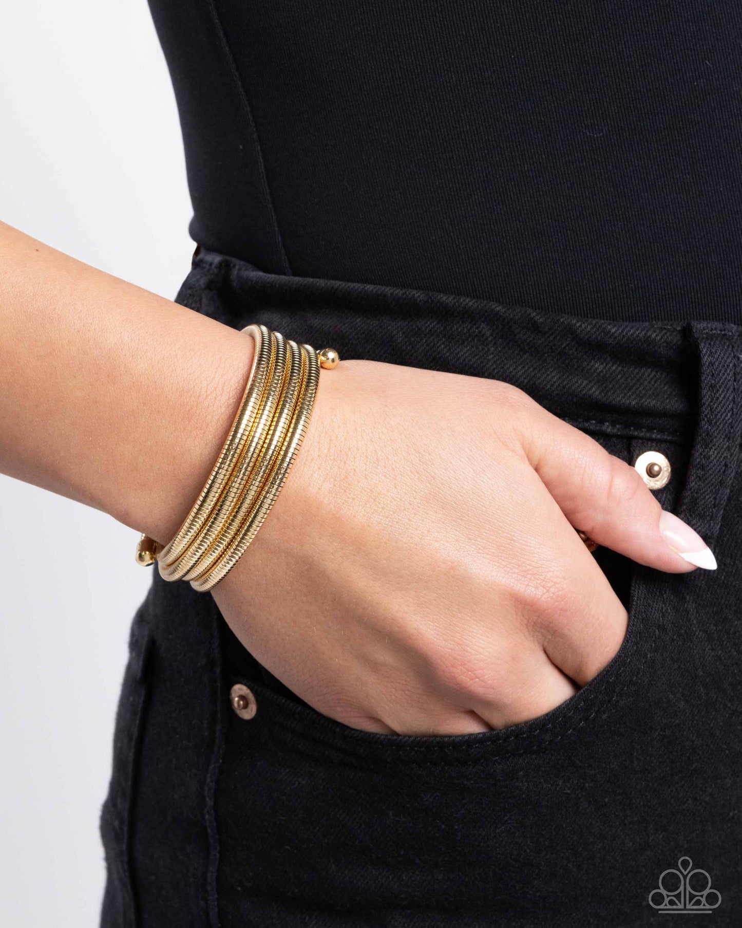 Coiled Command - Gold Herringbone Chain Coil Bracelet - Paparazzi Accessories