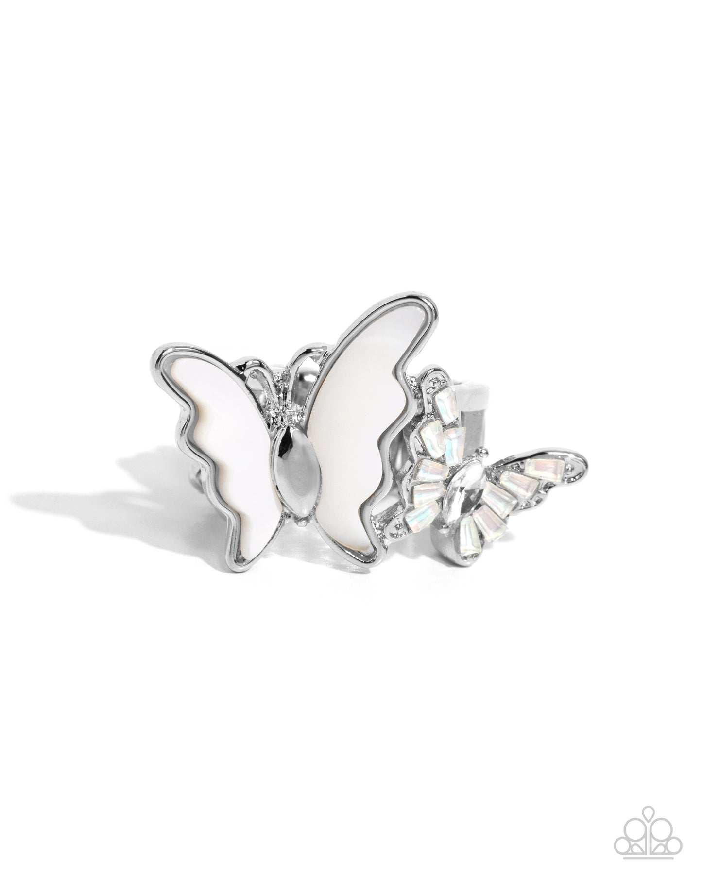 Dueling Decadence - White Gem Butterfly Silver Ring - Paparazzi Accessories