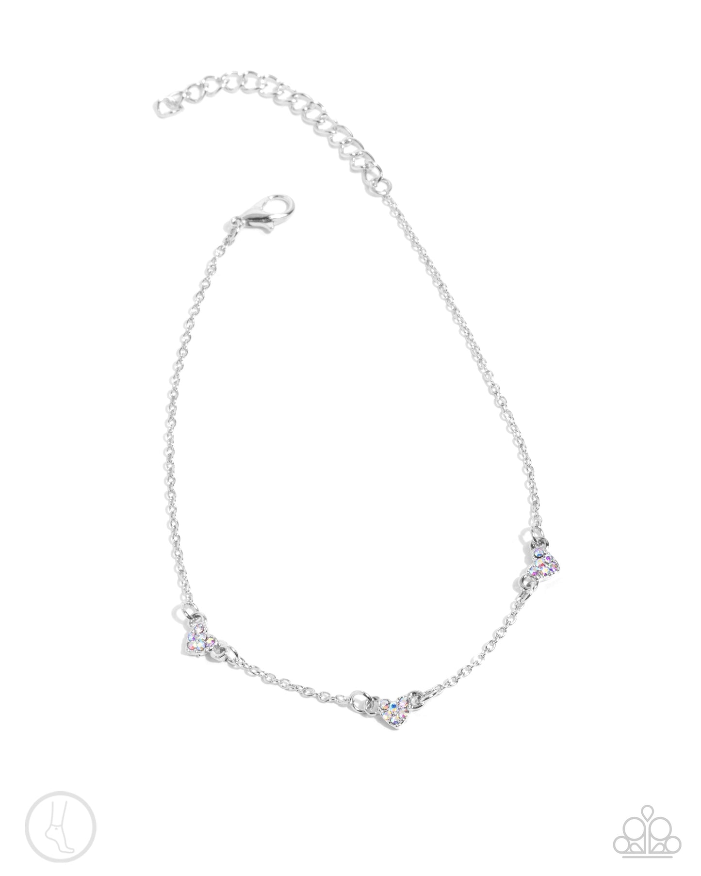 Love Me Hopeless - Multi Iridescent Rhinestone Heart Silver Clasp Anklet - Paparazzi Accessories
