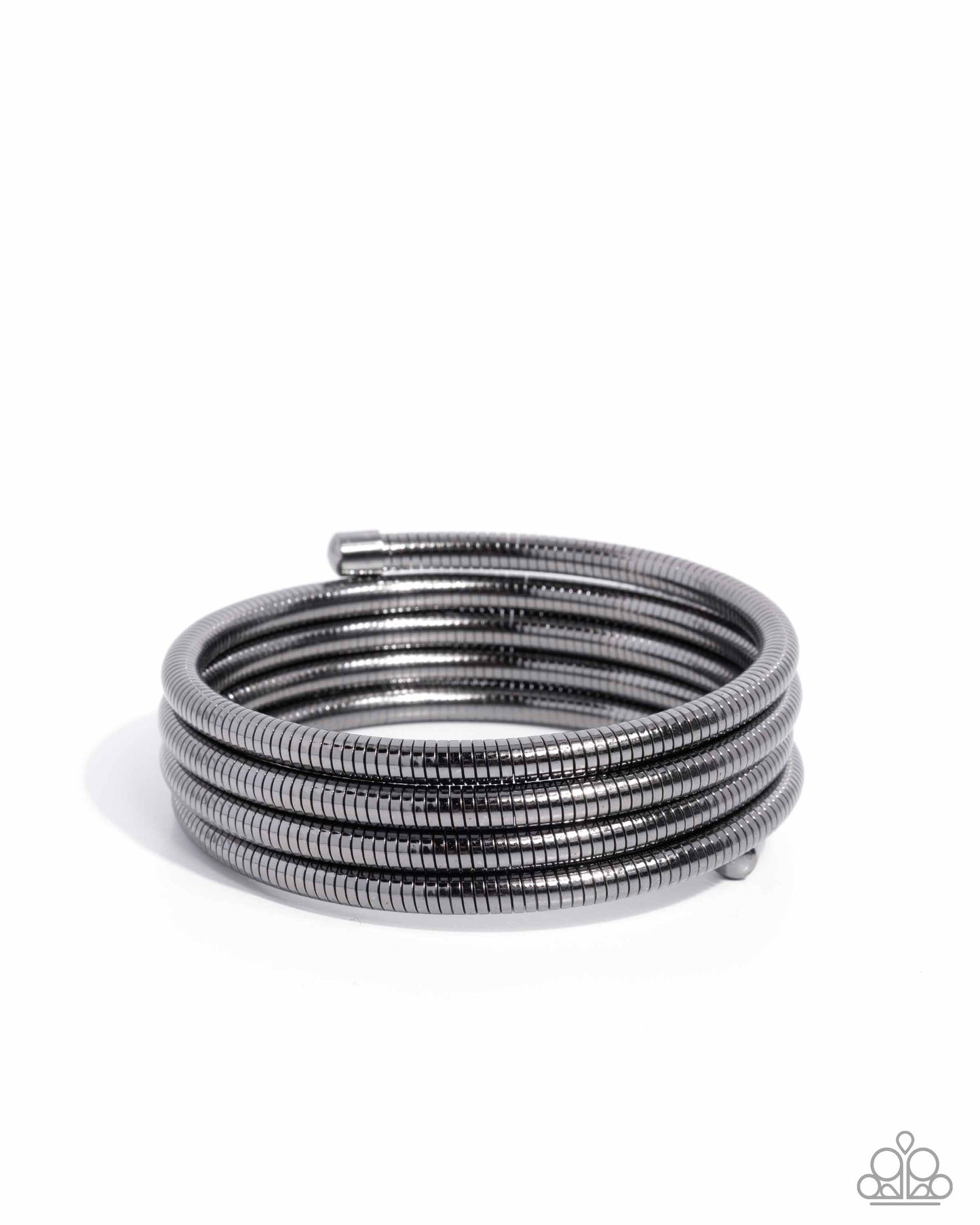 Coiled Command - Black Gunmetal Herringbone Chain Coil Bracelet - Paparazzi Accessories