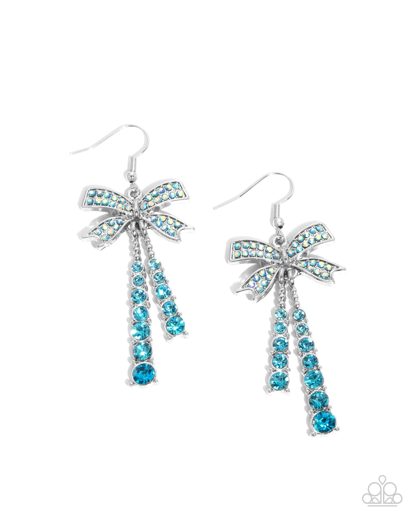 Date Night Decadence - Blue Rhinestone Bow Fishhook Earrings - Paparazzi Accessories