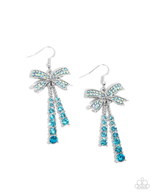 Date Night Decadence - Blue Rhinestone Bow Fishhook Earrings - Paparazzi Accessories