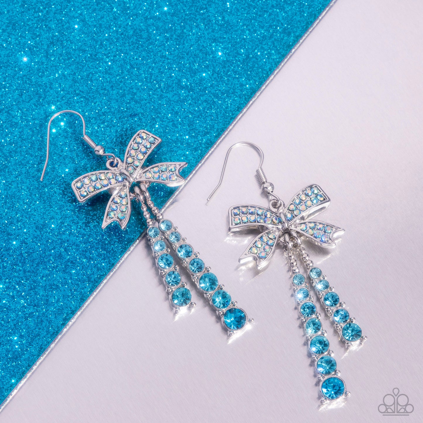 Date Night Decadence - Blue Rhinestone Bow Fishhook Earrings - Paparazzi Accessories