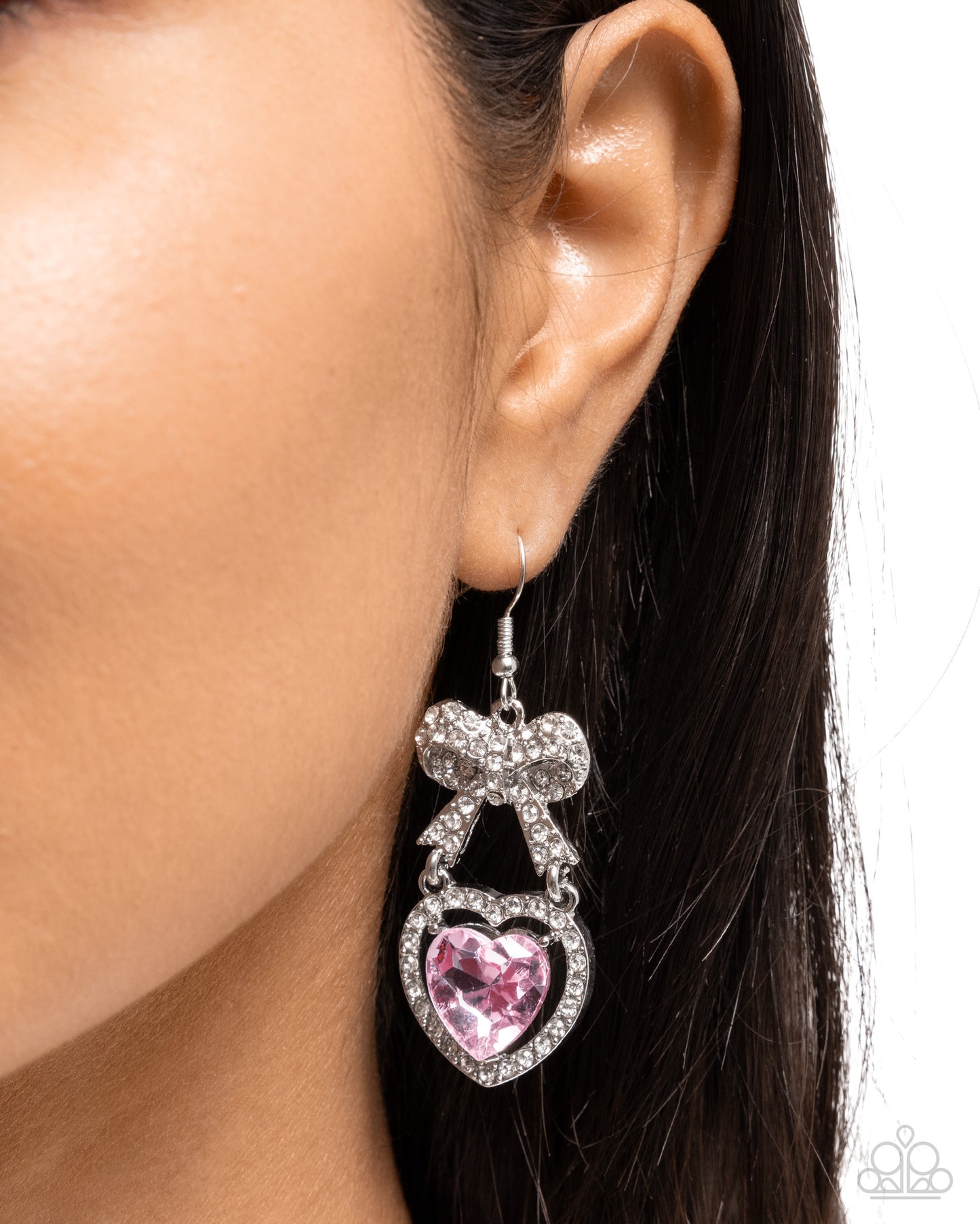 Adorable Allure - Pink Heart & Bow Fishhook Earrings - Paparazzi Accessories