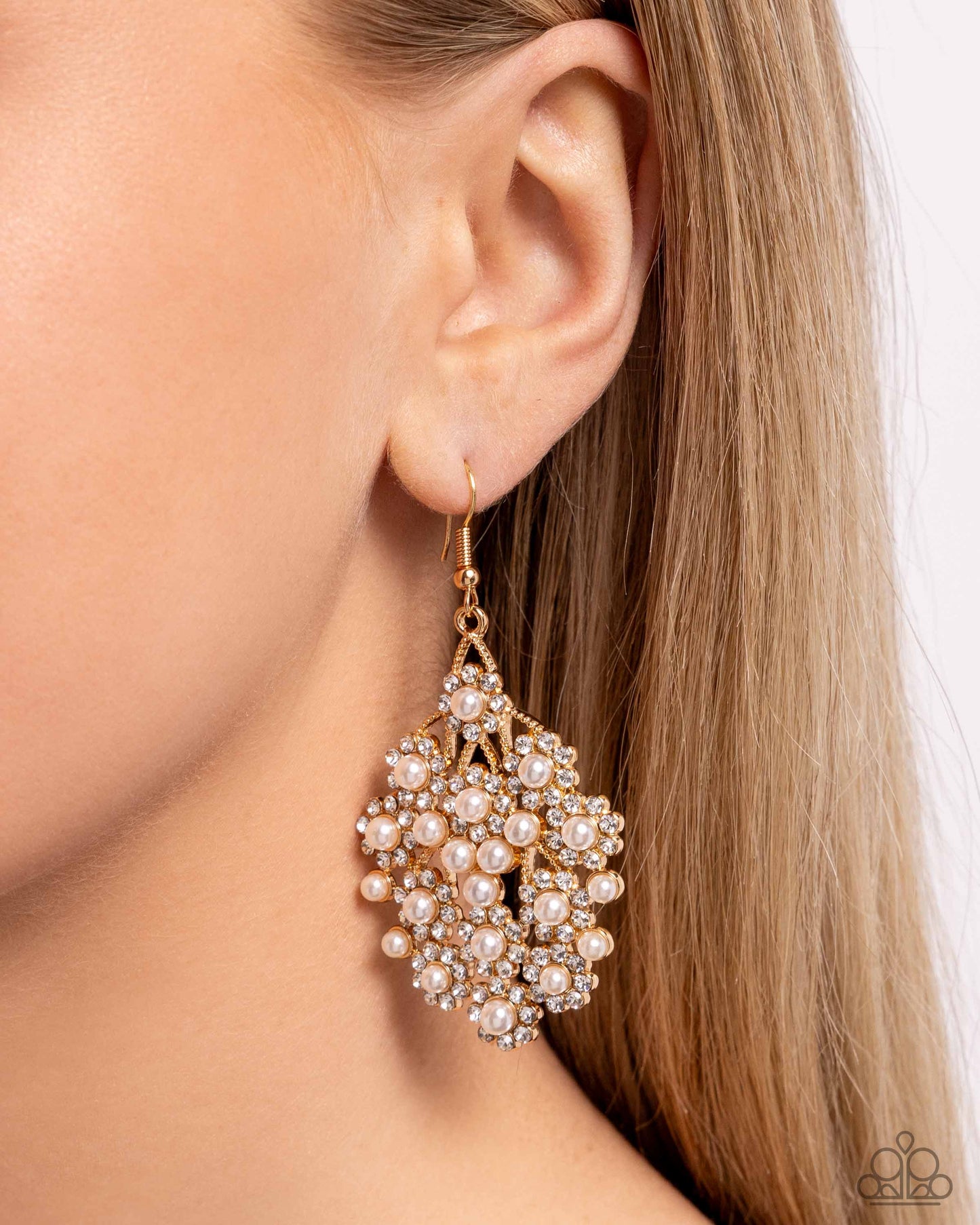 Nautical Netting - Gold & Pearl Fishhook Earrings - Paparazzi Accessories