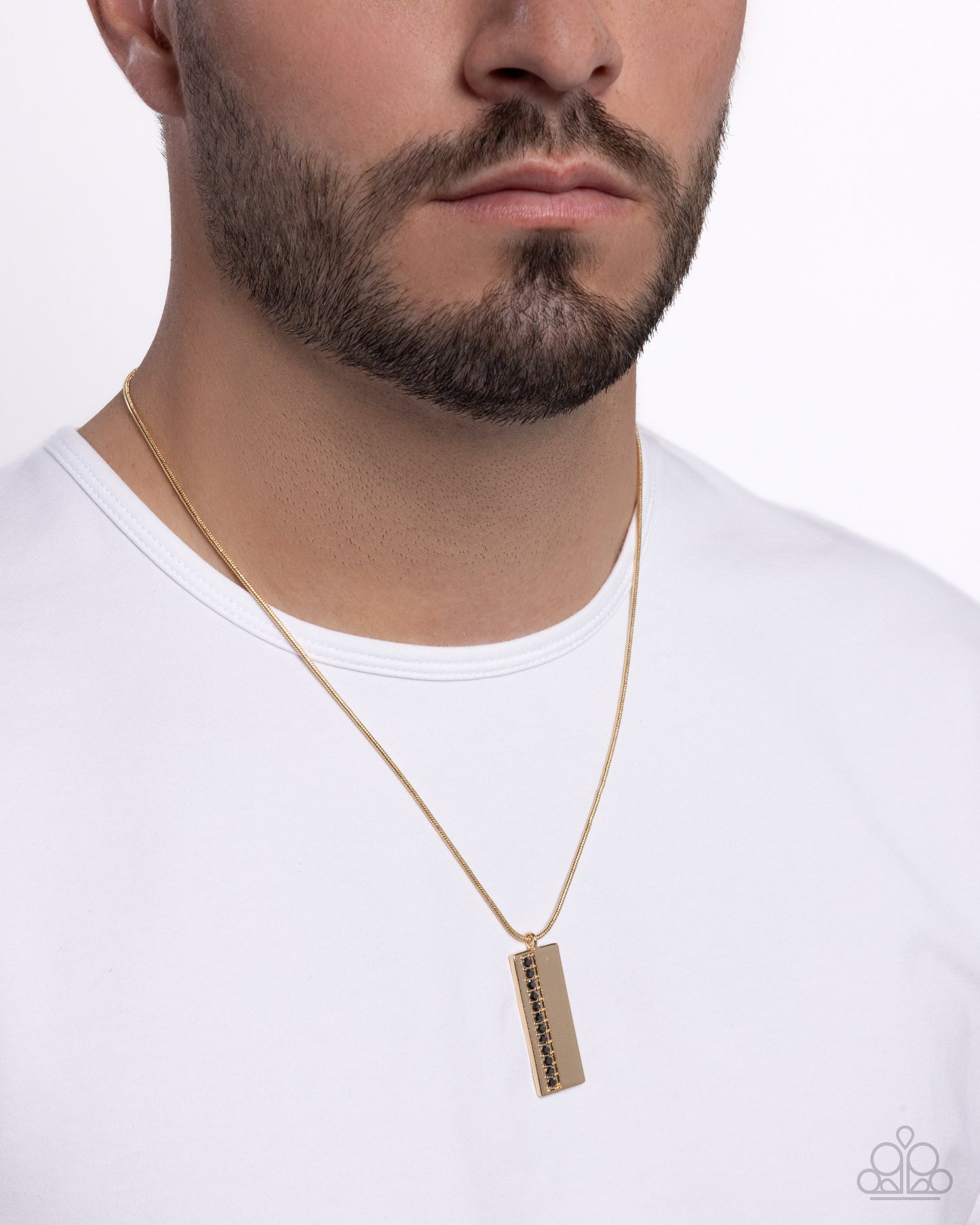 Stare Down - Gold & Hematite Rhinestone Pendant Urban Necklace - Paparazzi Accessories