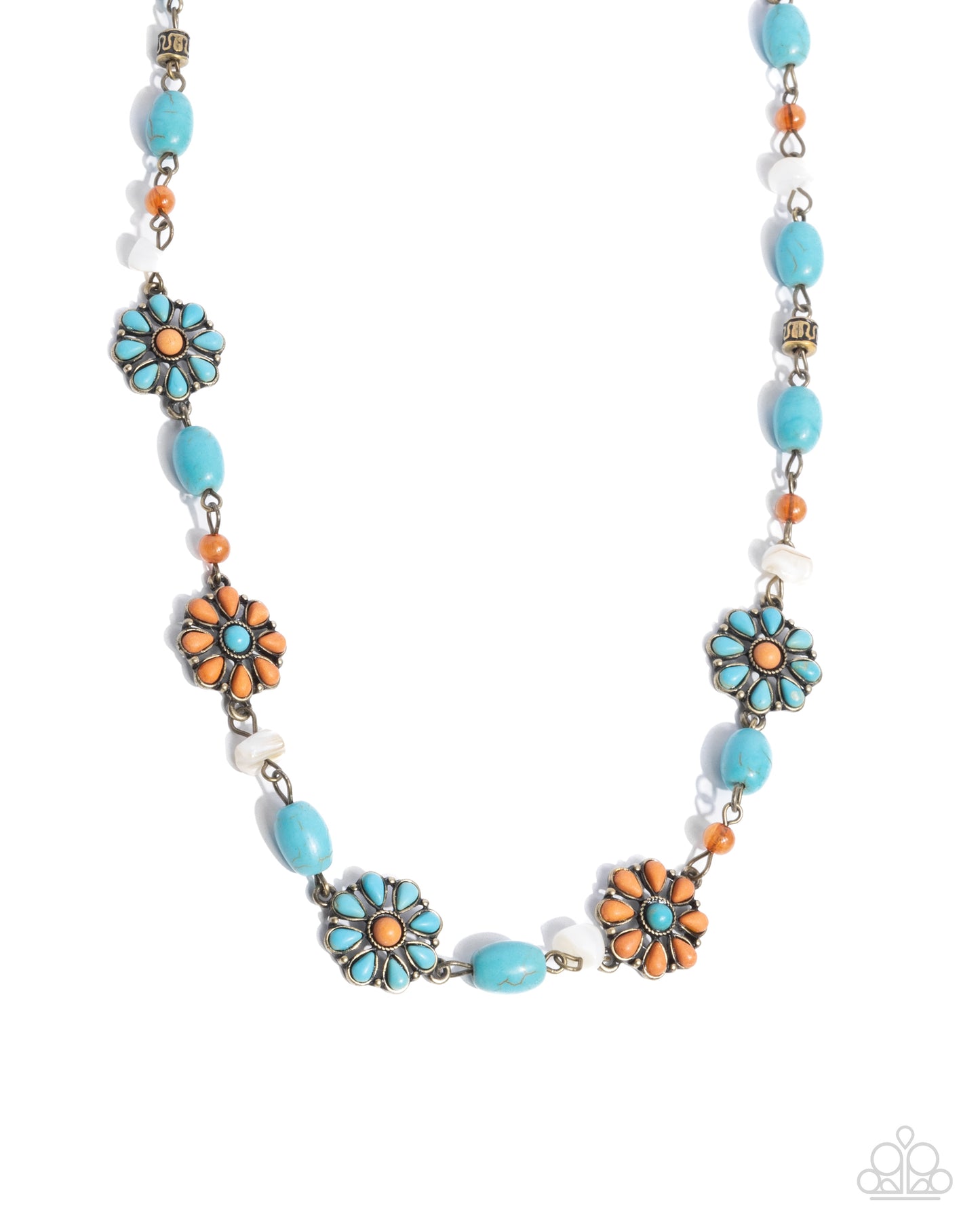 Chill Country - Brass Flower Stone and Bead Necklace - Convention Exclusive 2024 - Paparazzi Accessories