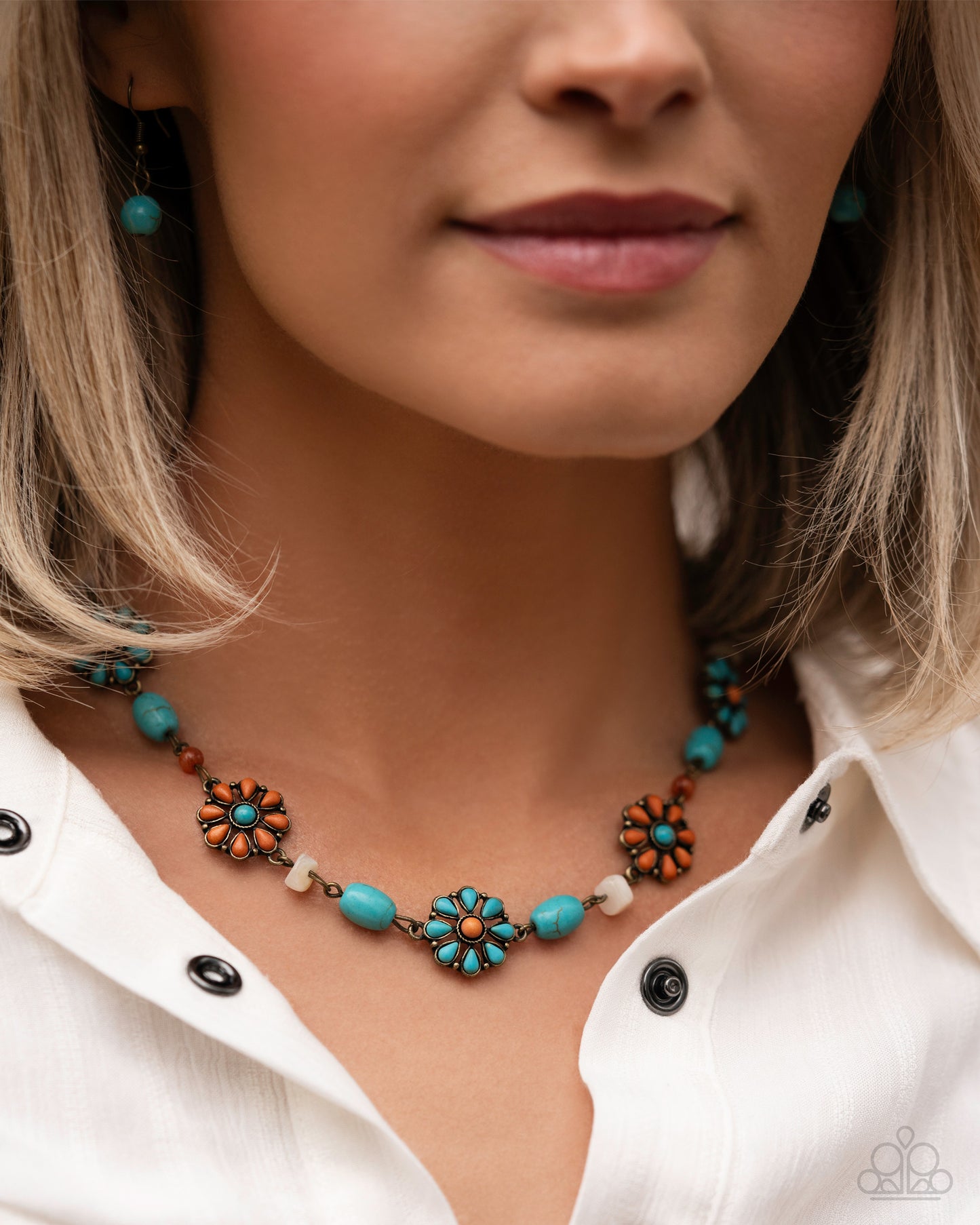 Chill Country - Brass Flower Stone and Bead Necklace - Convention Exclusive 2024 - Paparazzi Accessories