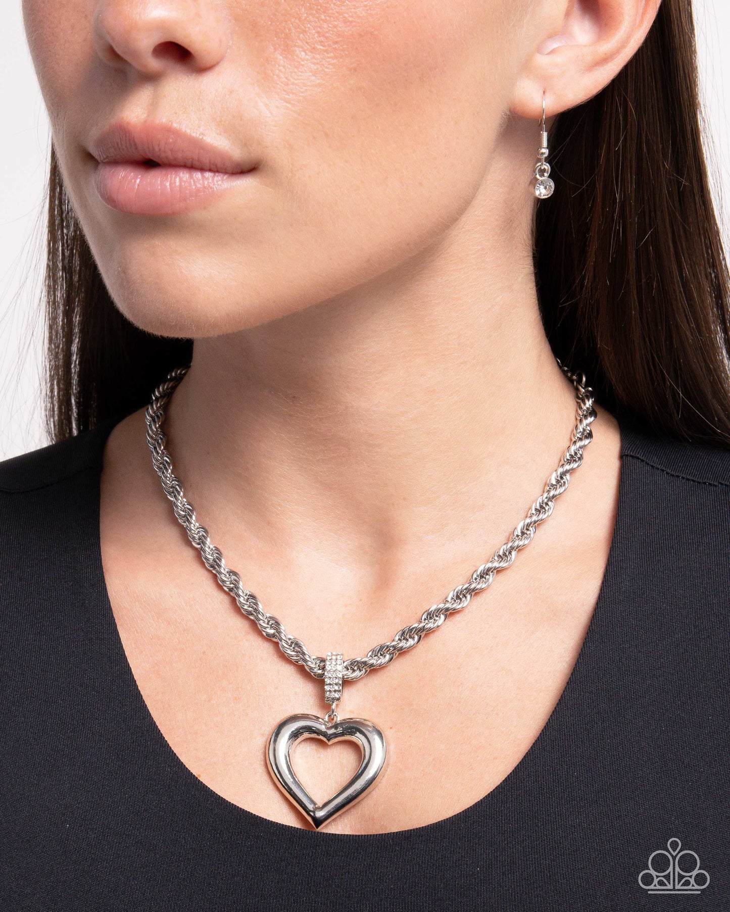 Admirable Academy - White Rhinestone Heart Pendant Necklace - Paparazzi Accessories