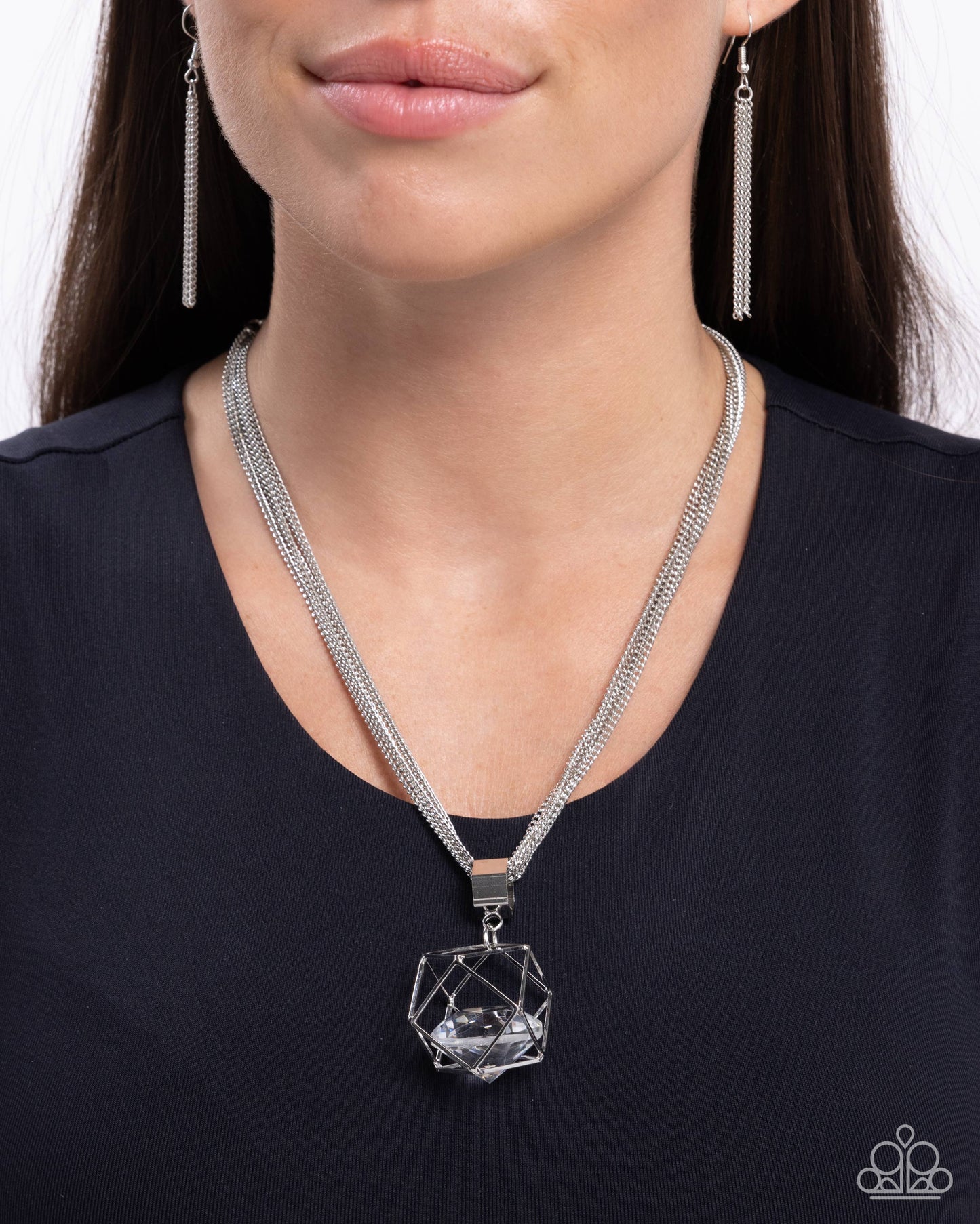 Eager Elegance - White Crystal Gemstone Necklace - Paparazzi Accessories