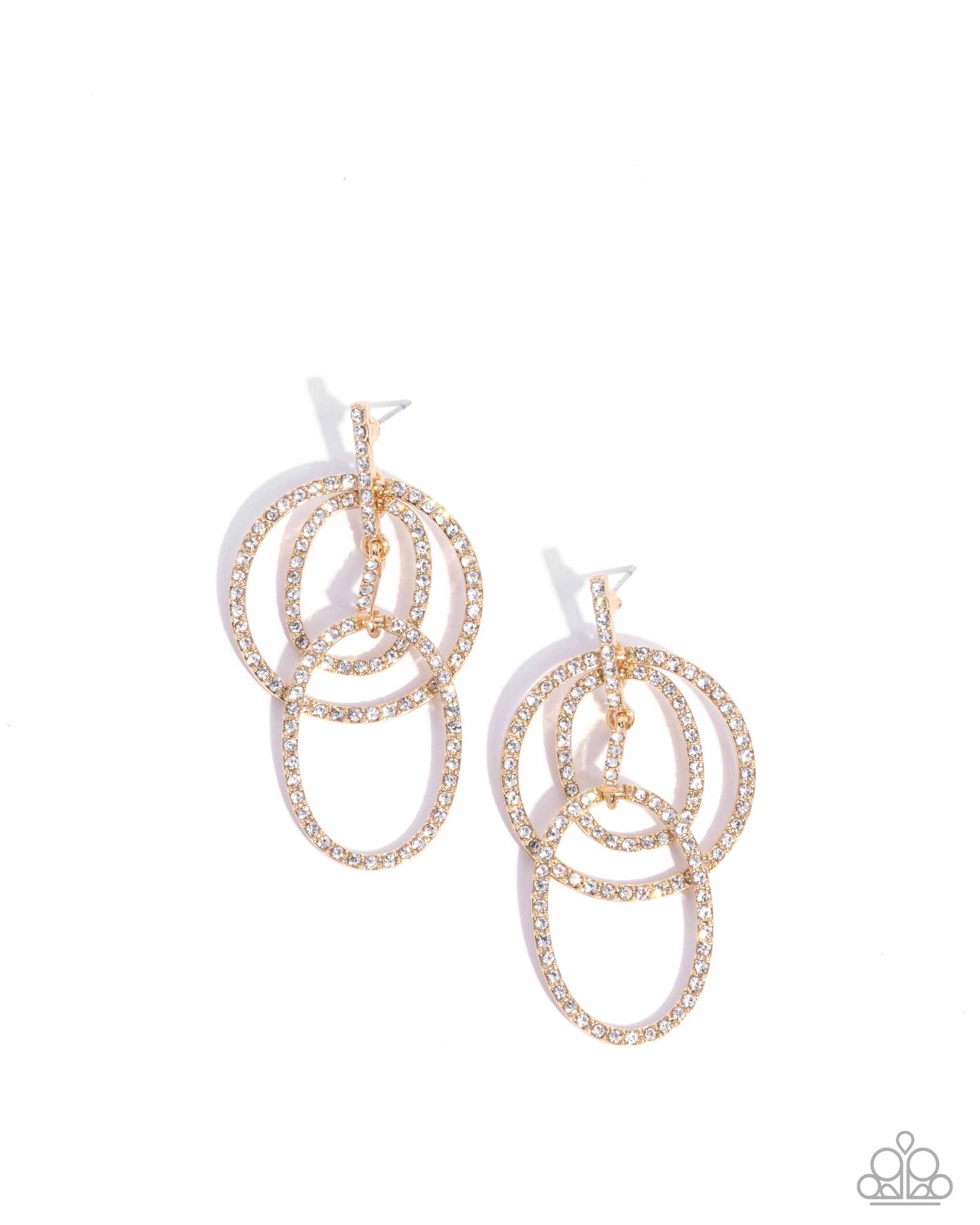 Geometric Glitz - Gold & White Rhinestone Circles Post Earrings - Paparazzi Accessories