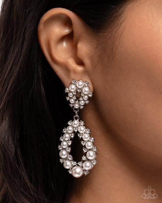Dapper Debut - White Pearl Silver Post Earrings - Paparazzi Accessories