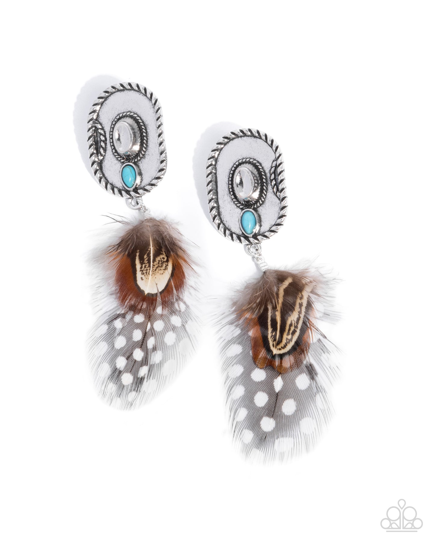 Feathered Fairy Tale - Brown Feather Silver Cowboy Hat Post Earrings - Paparazzi Accessories