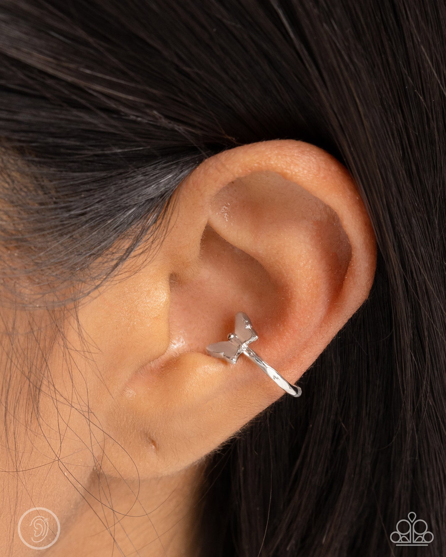 Aerial Attitude - Silver Butterfly Cuff Earrings - Paparazzi Accessories