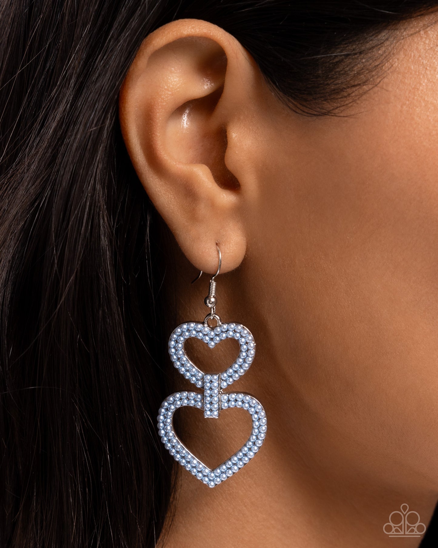 Dedicated Darling - Blue Pearl Heart Silver Fishhook Earrings - Paparazzi Accessories