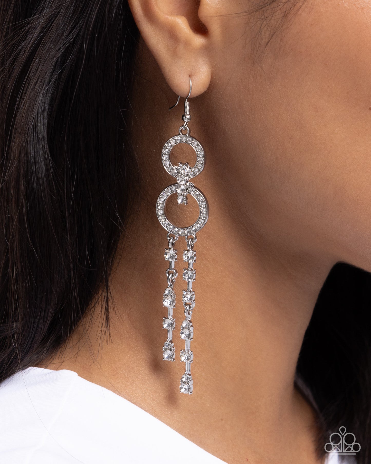 Chic Crowd - White Rhinestone Fishhook Earrings - Paparazzi Accessories