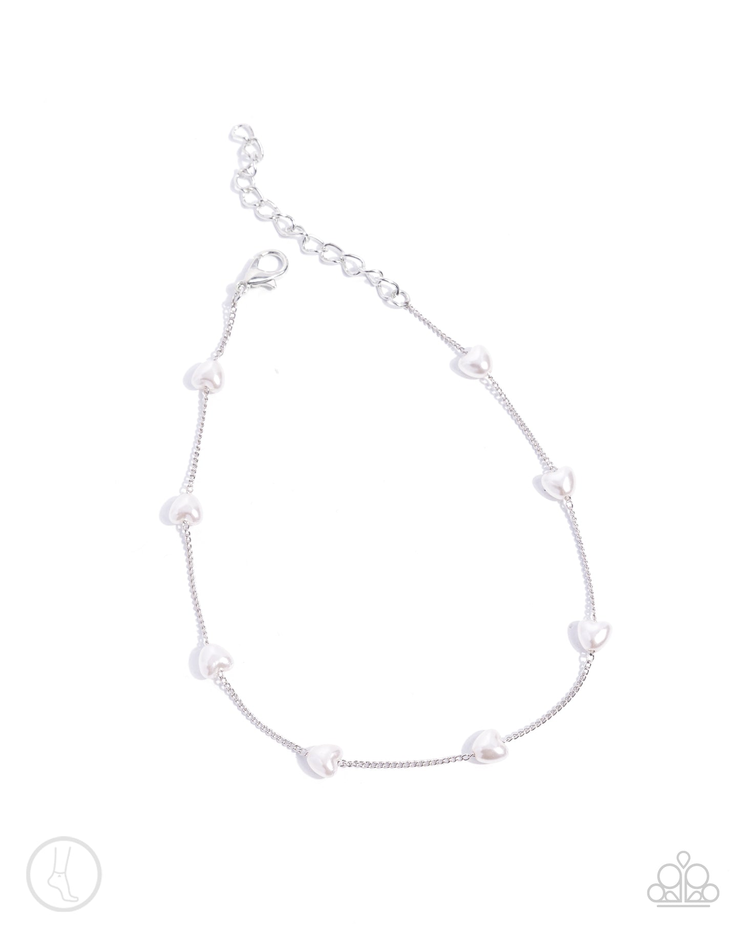 Charming Court - White Pearl Hearts Silver Clasp Anklet - Paparazzi Accessories