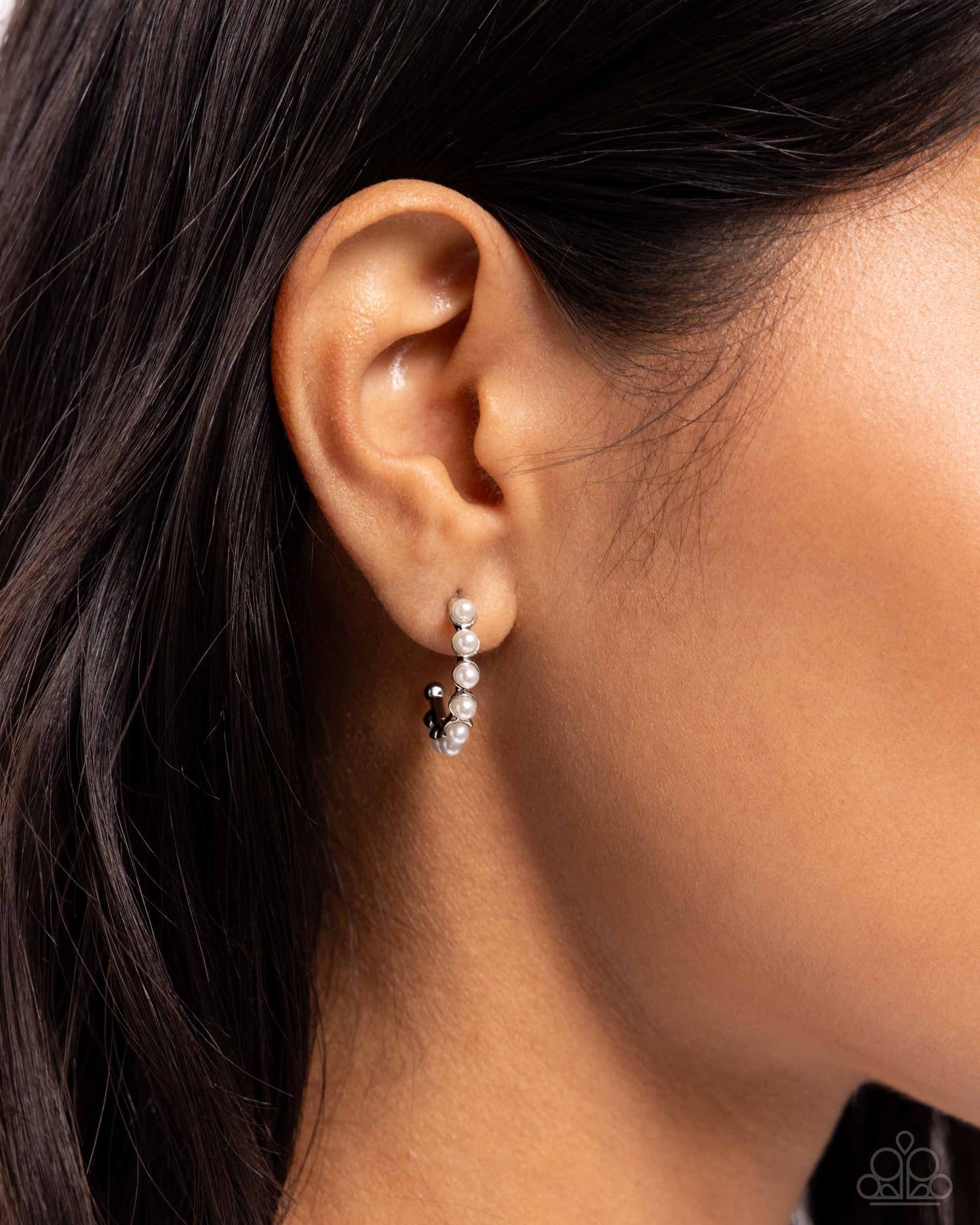 Pearly Passage - White Pearl Silver Hoop Earrings - Paparazzi Accessories