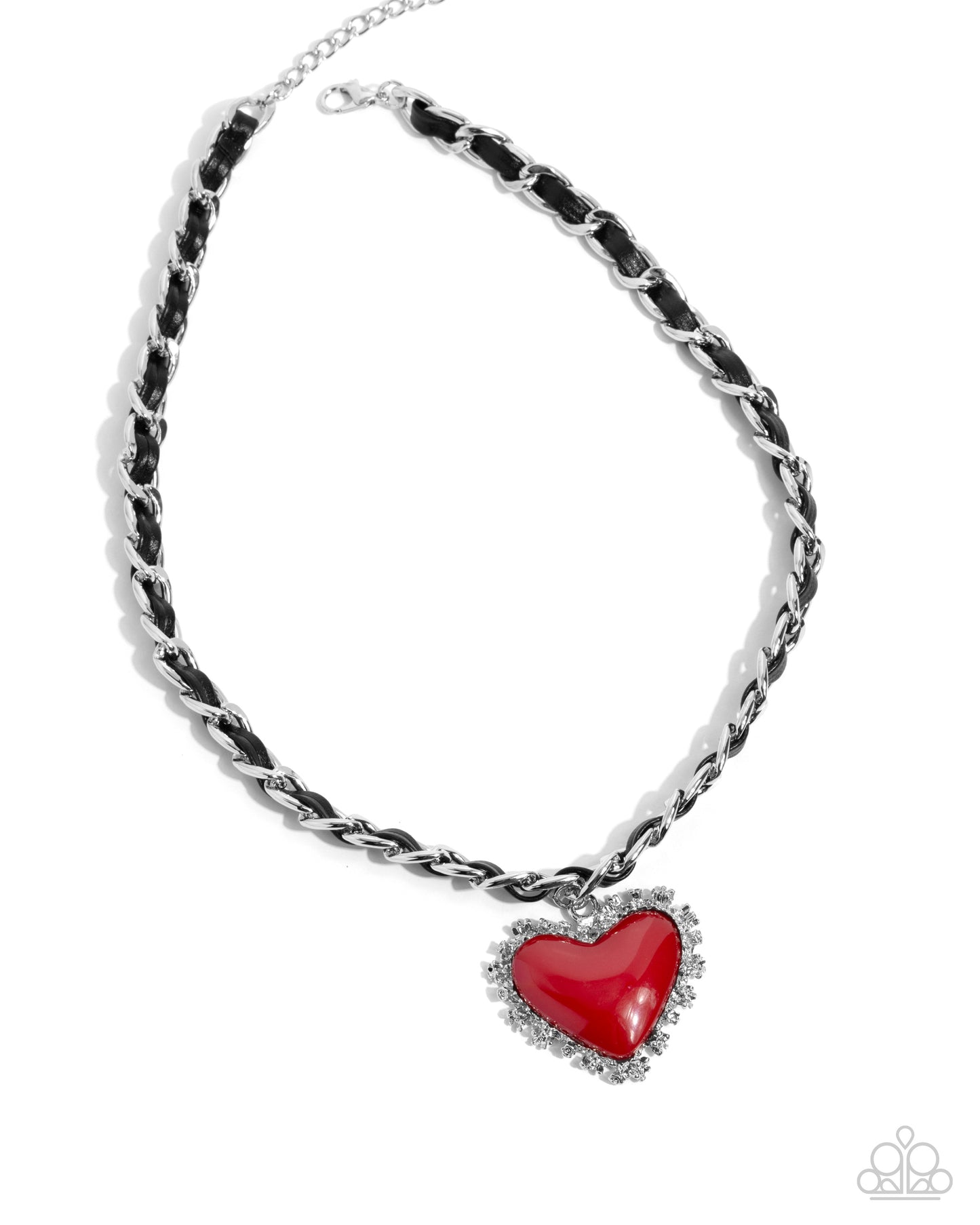 Austere Attraction - Red Heart Leather Ribbon Chain Necklace - Paparazzi Accessories