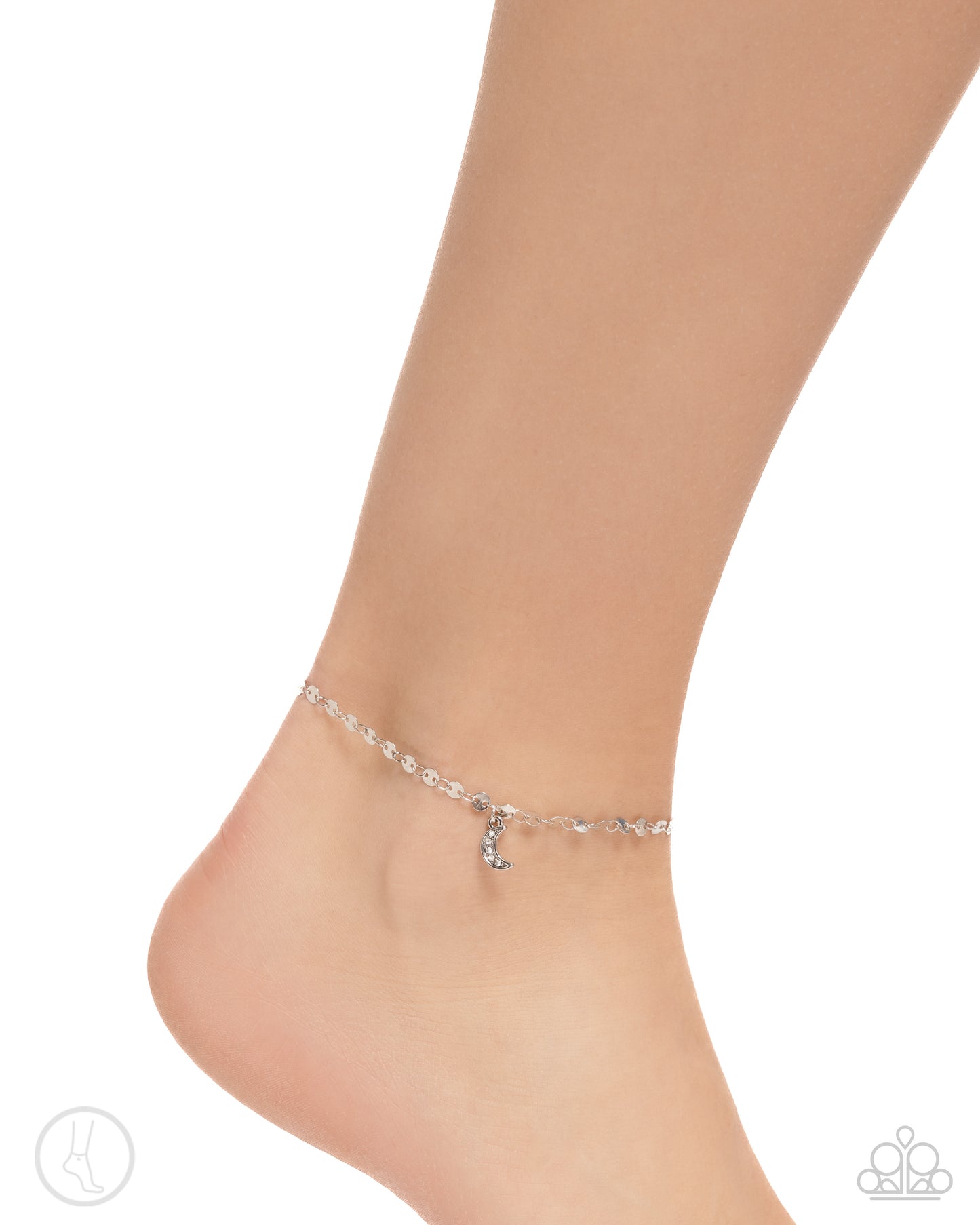 Crescent Chic - Silver Moon Charm Clasp Anklet - Paparazzi Accessories