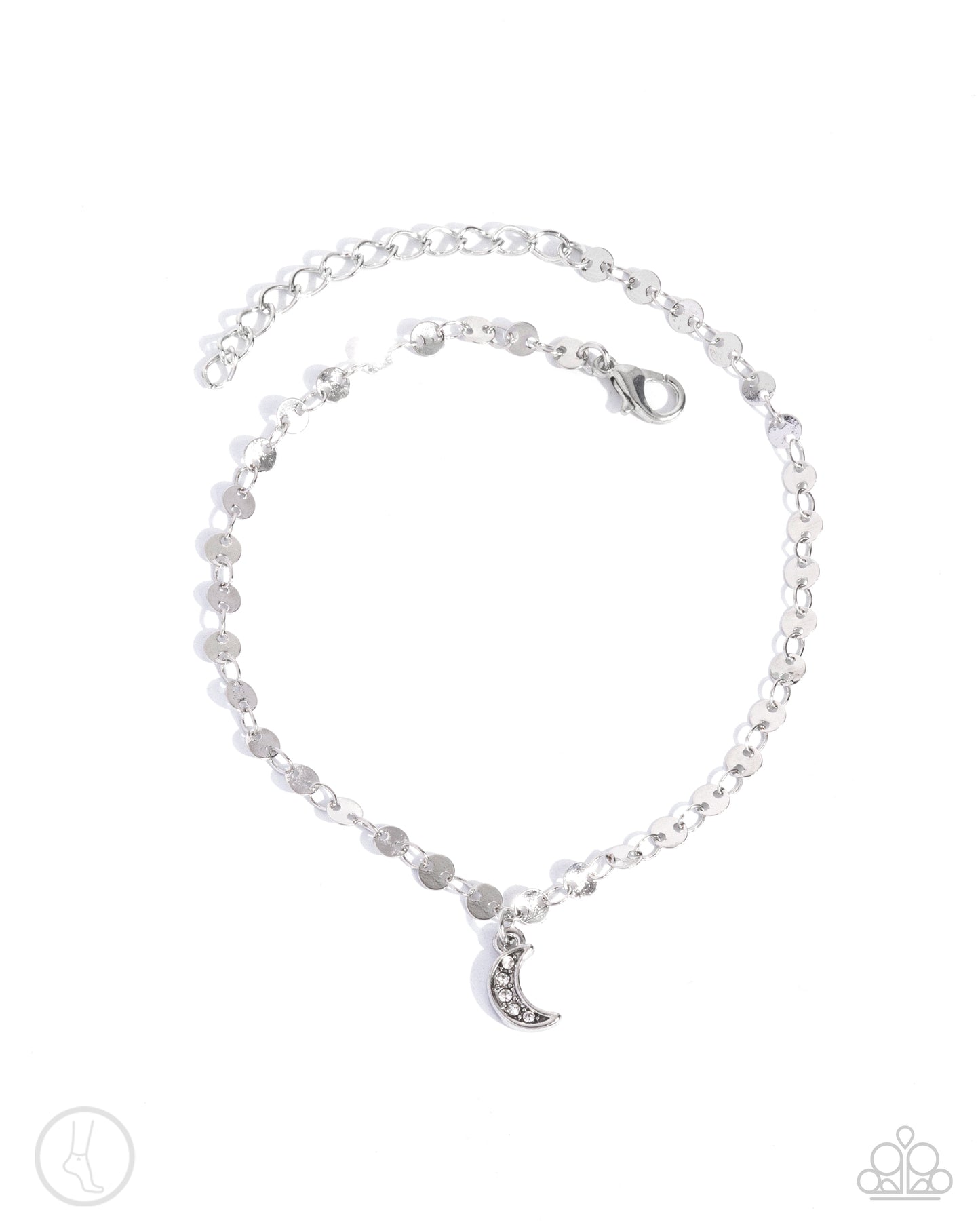 Crescent Chic - Silver Moon Charm Clasp Anklet - Paparazzi Accessories
