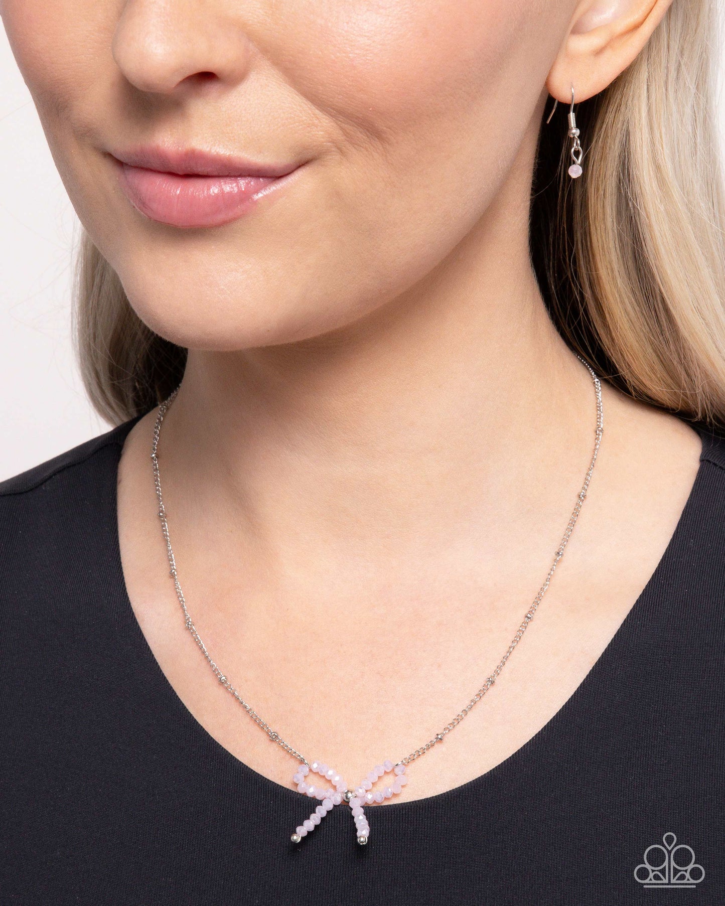 Bridesmaid Bow - Pink Bead Silver Necklace - Paparazzi Accessories