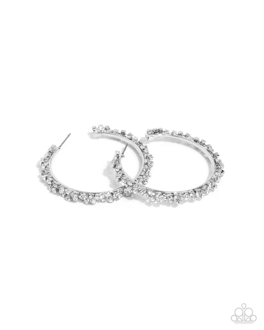 Divine Decoding - White Rhinestone Hoop Earring - Paparazzi Accessories