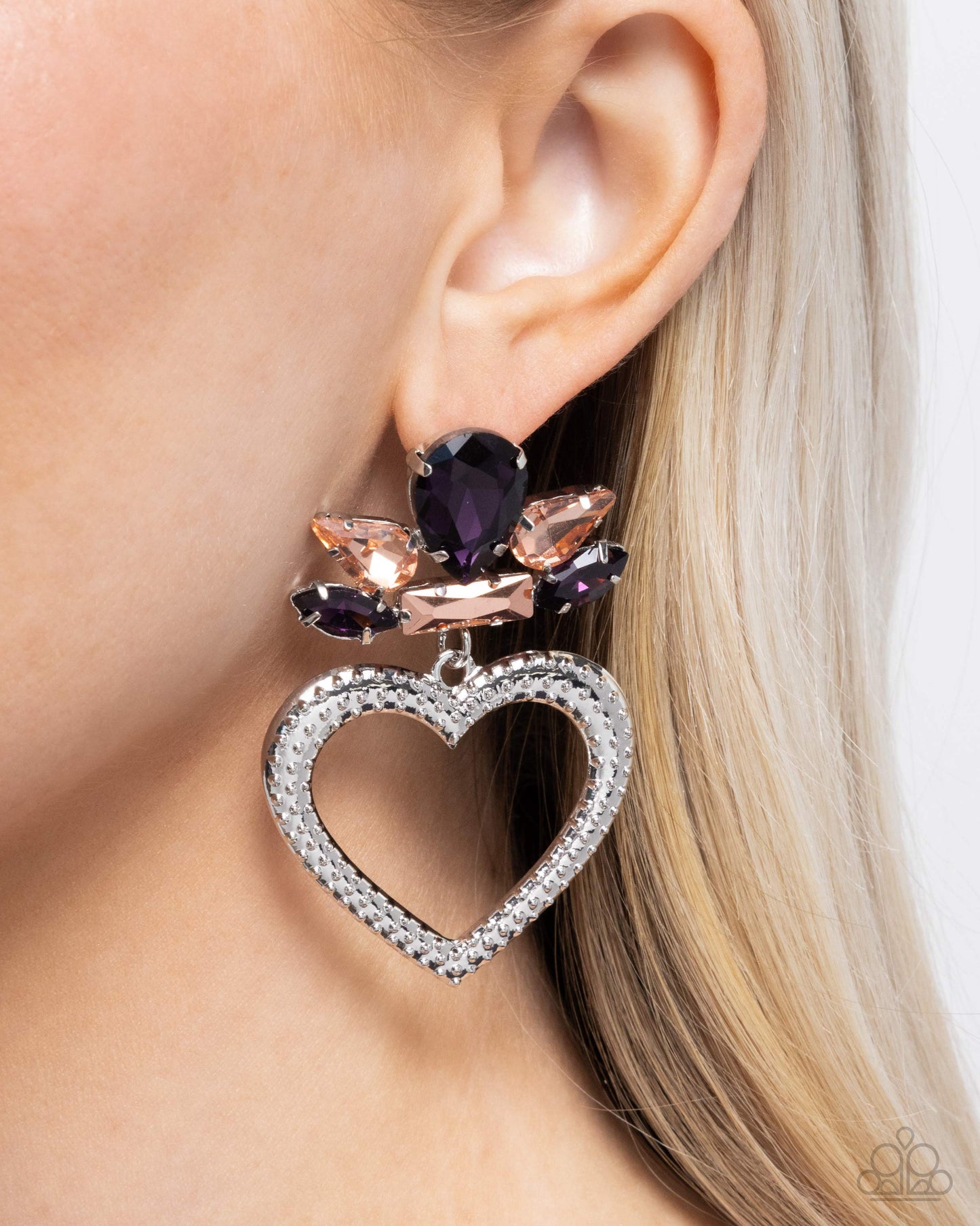 Pushing Perfection - Purple Gemstone Silver Heart Post Earrings - Paparazzi Accessories