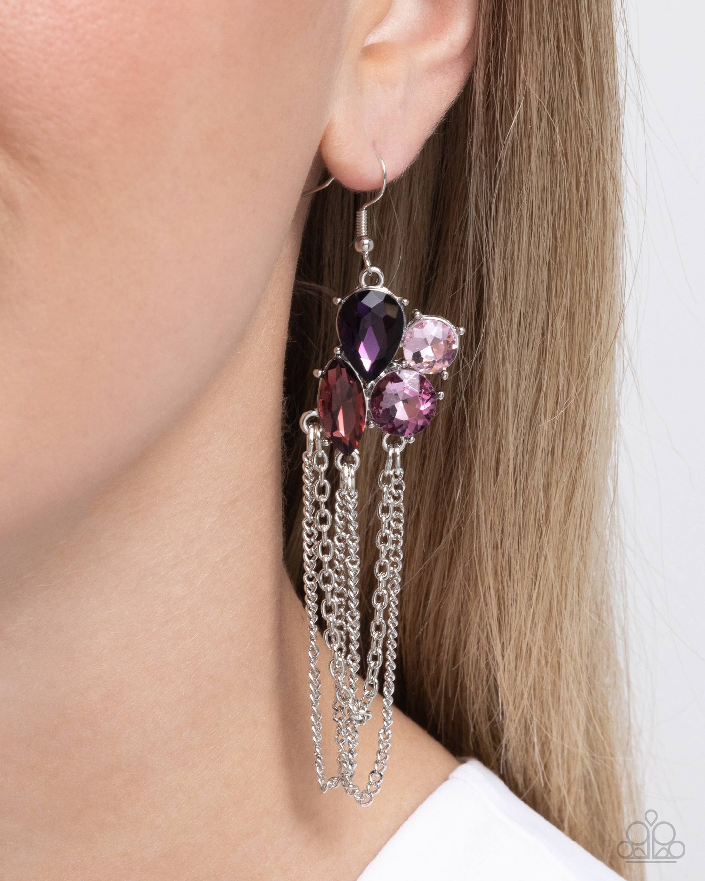 Decadent Distance - Purple Gems Silver Fishhook Earrings - Paparazzi Accessories