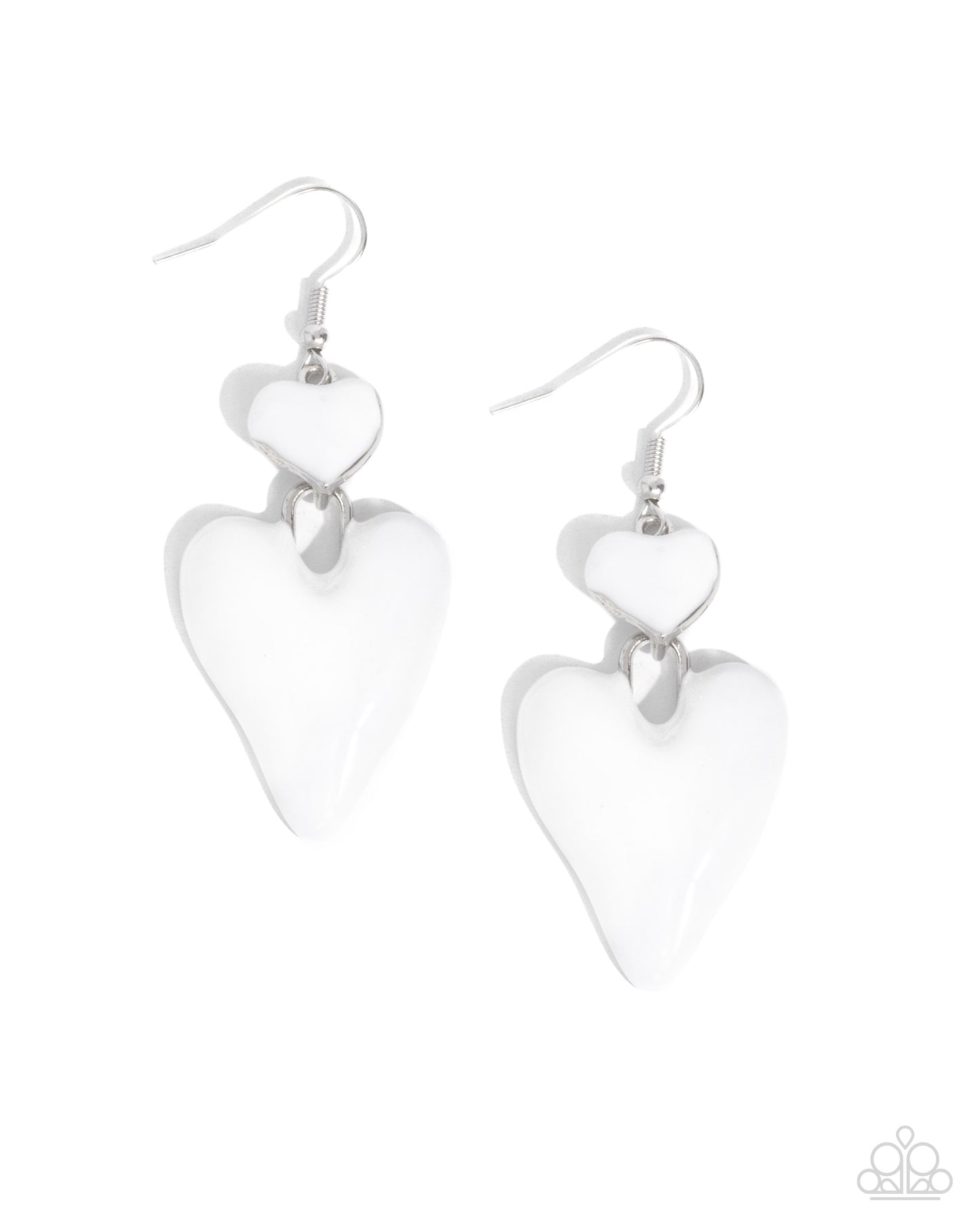 Colorful Chemistry - White Enamel Heart Fishhook Earrings - Paparazzi Accessories