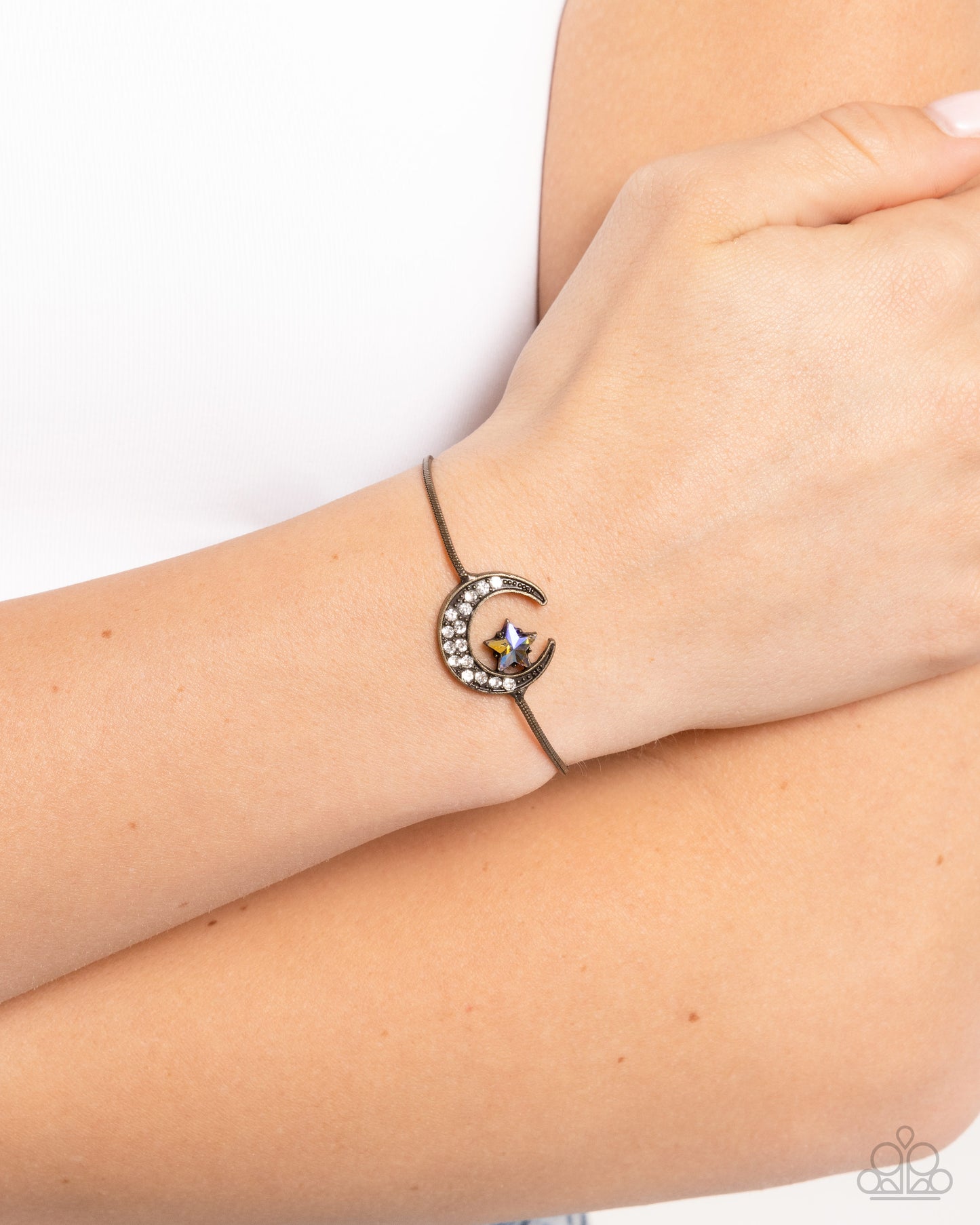 Abstract Atmosphere - Brass Moon & Star Sliding Bead Closure Bracelet - Paparazzi Accessories