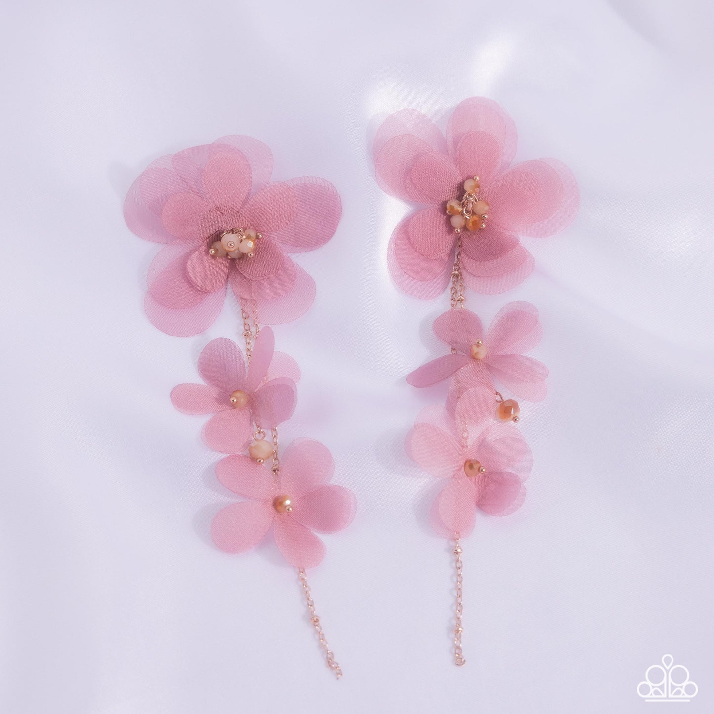 Balletcore - Pink Chiffon Flower Post Earrings - Life of the Party Exclusive - Paparazzi Accessories