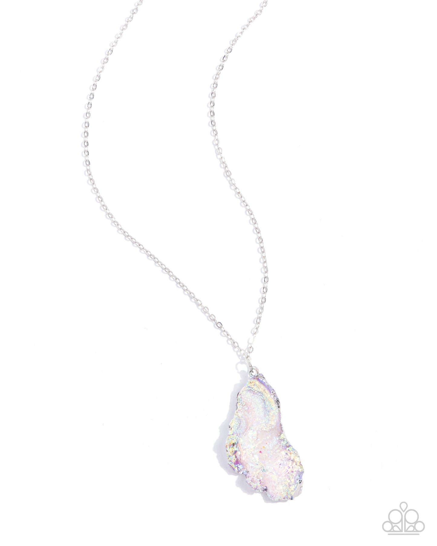 Experimental Echo - Silver Iridescent Druzy Pendant Necklace - Paparazzi Accessories