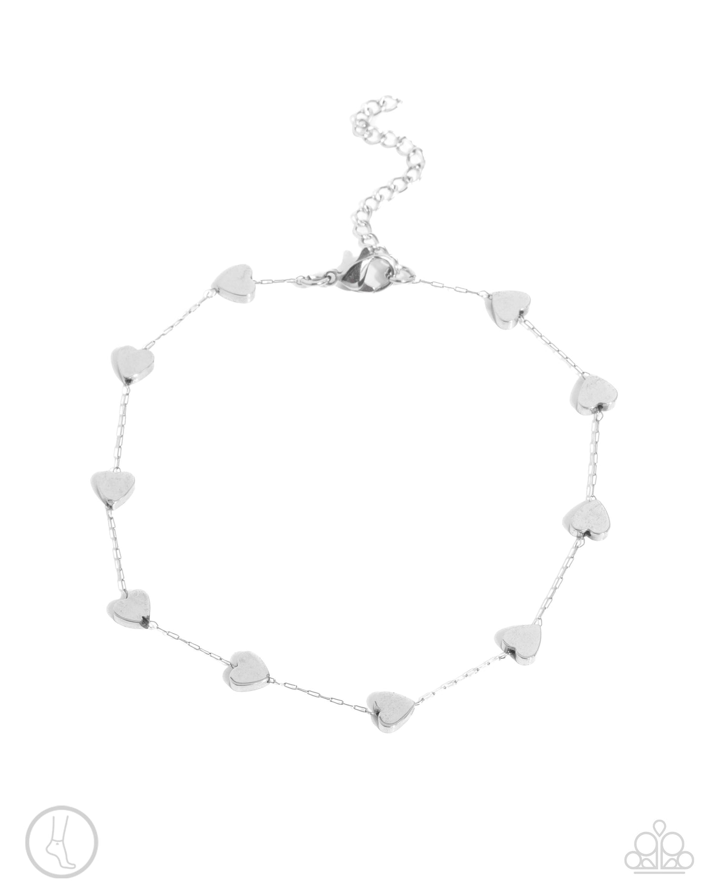 Catch My Breath - Silver Heart Charms Clasp Anklet - Paparazzi Accessories