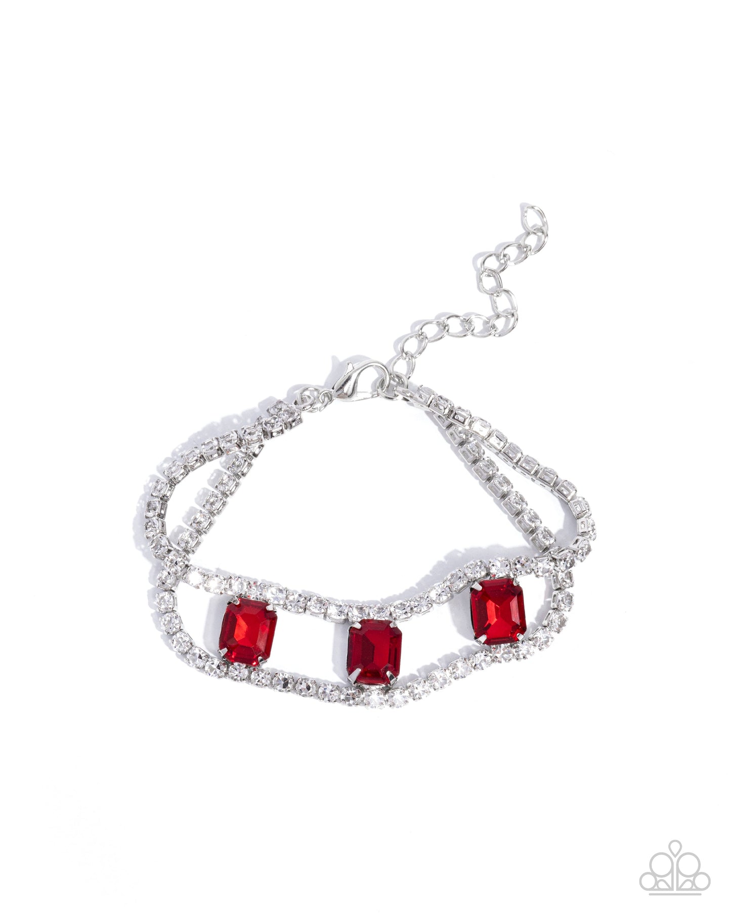 Embedded Elegance - Red Gemstone Silver Clasp Bracelet - Paparazzi Accessories