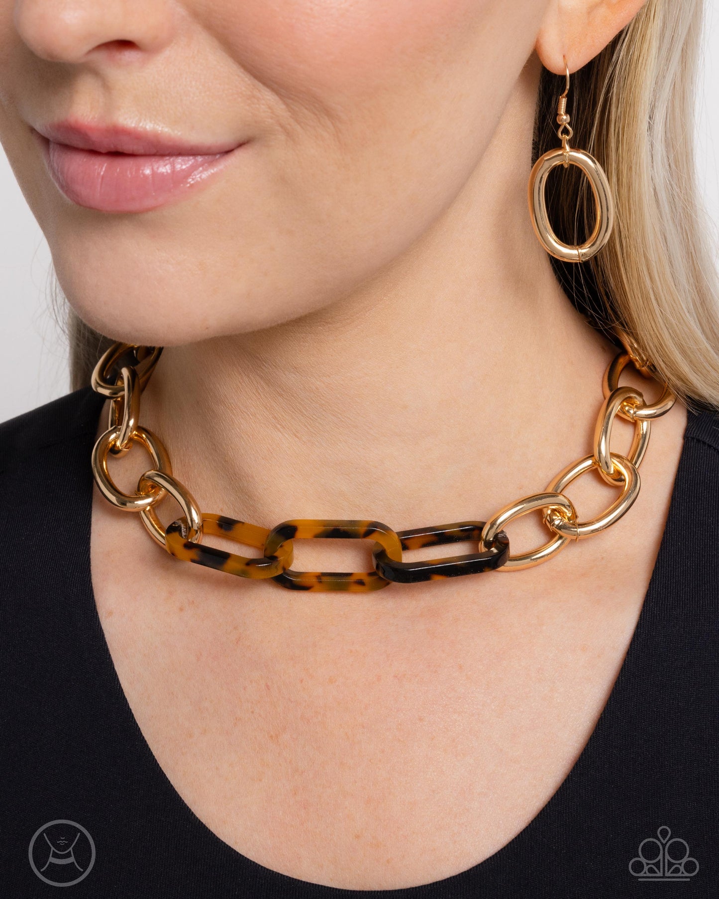 Uniquely Upmarket - Gold Chain Brown Spotted Acrylic Link Necklace - Paparazzi Accessories