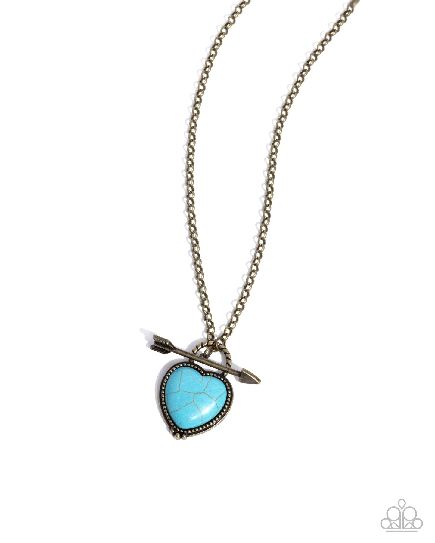 Artful Arrow - Brass & Turquoise Crackle Stone Heart Pendant Necklace - Paparazzi Accessories