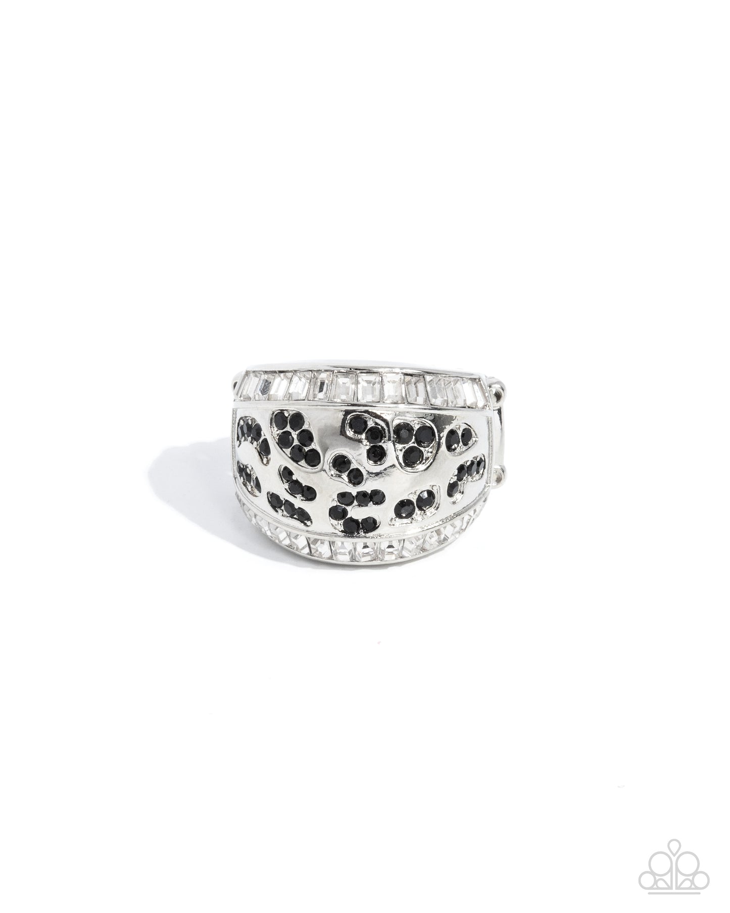 Completely Classy - Black Onyx Rhinestone Animal Print Motif Silver Ring - Paparazzi Accessories