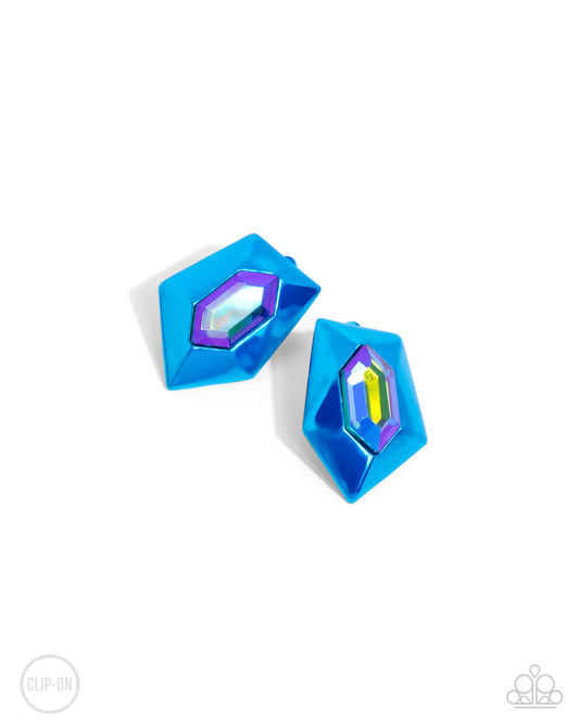 Dauntless Detail - Blue Dipped Metal Clip-on Earrings - Paparazzi Accessories