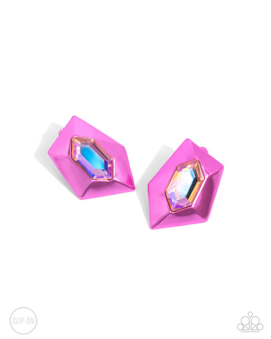 Dauntless Detail - Pink Dipped Metal Clip-on Earrings - Paparazzi Accessories