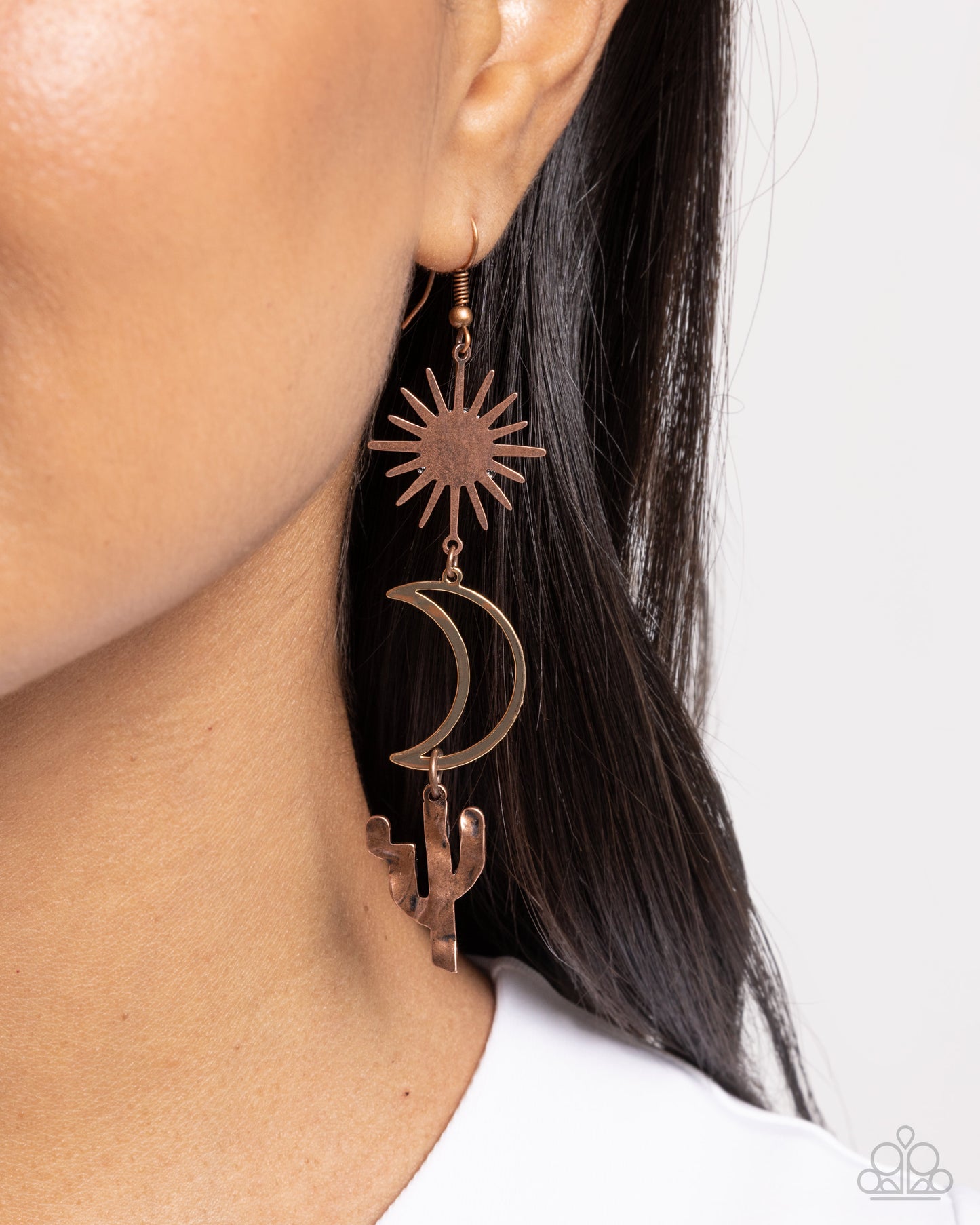 Wishfully Western - Copper Cactus Gold Crescent Moon Fishhook Earrings - Paparazzi Accessories