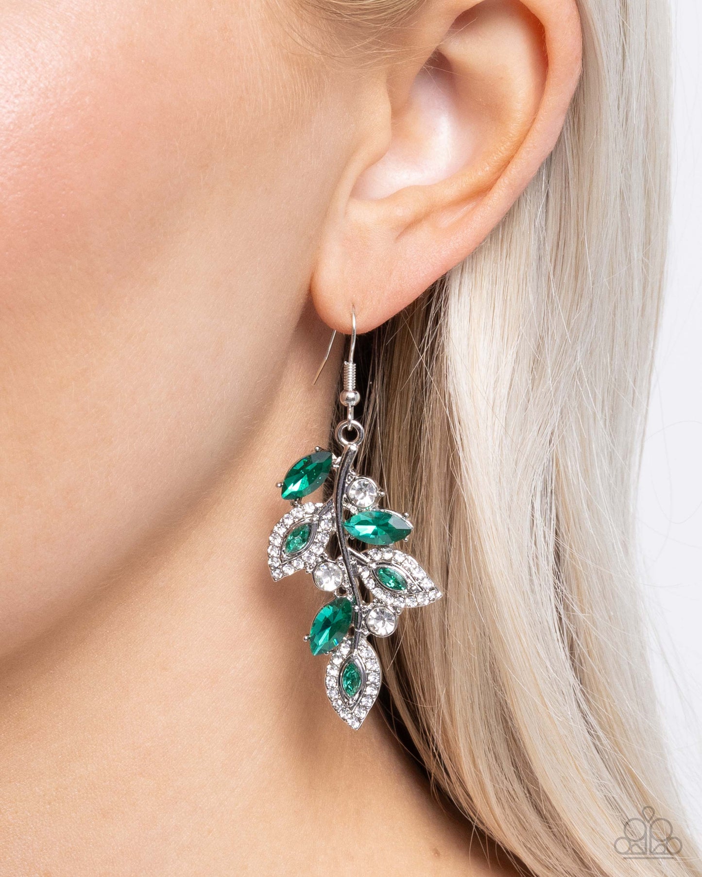 Flourishing Feature - Green Marquise Gem Fishhook Earrings - Paparazzi Accessories